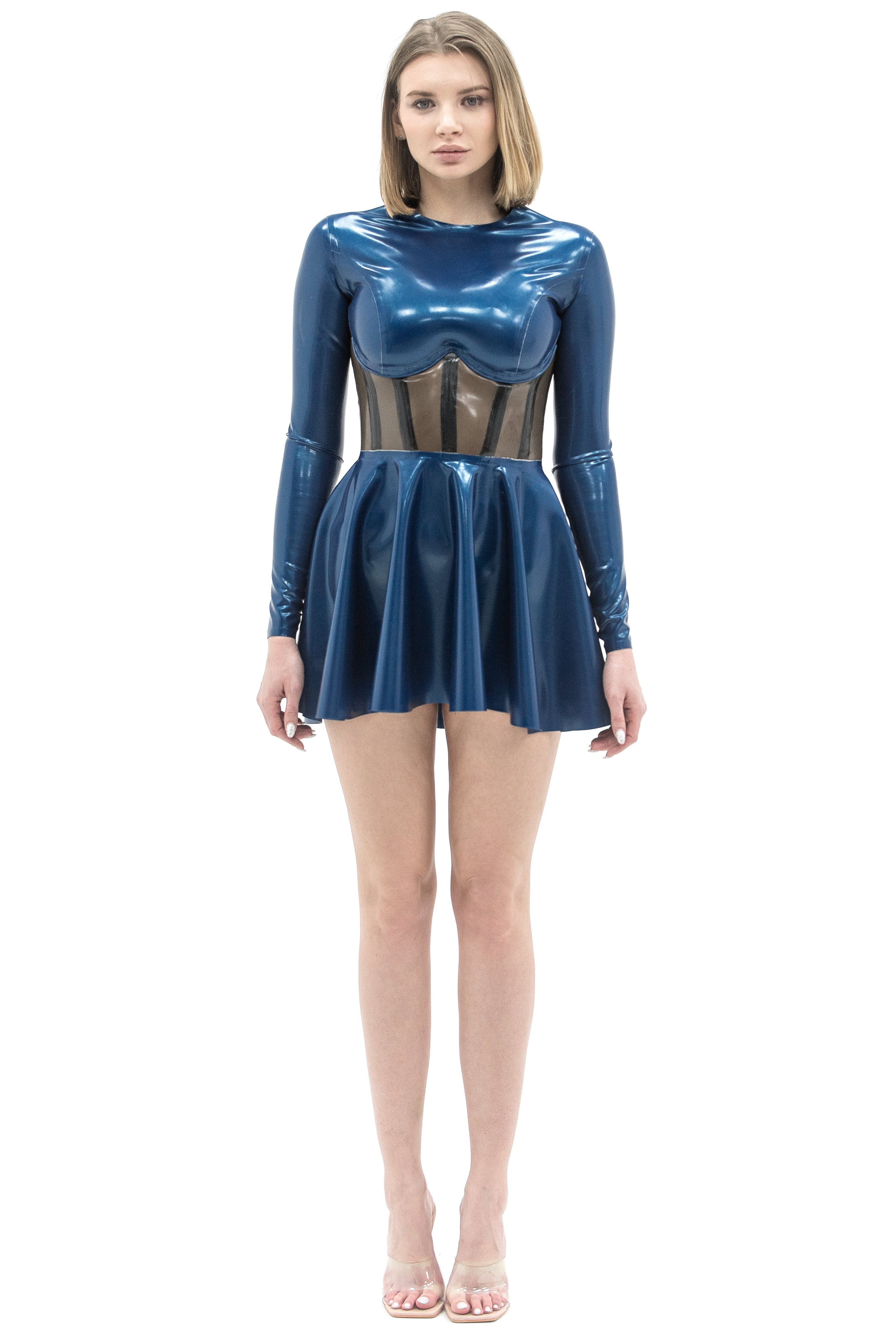 Latex Dress Whirlpool. Metallic Blue