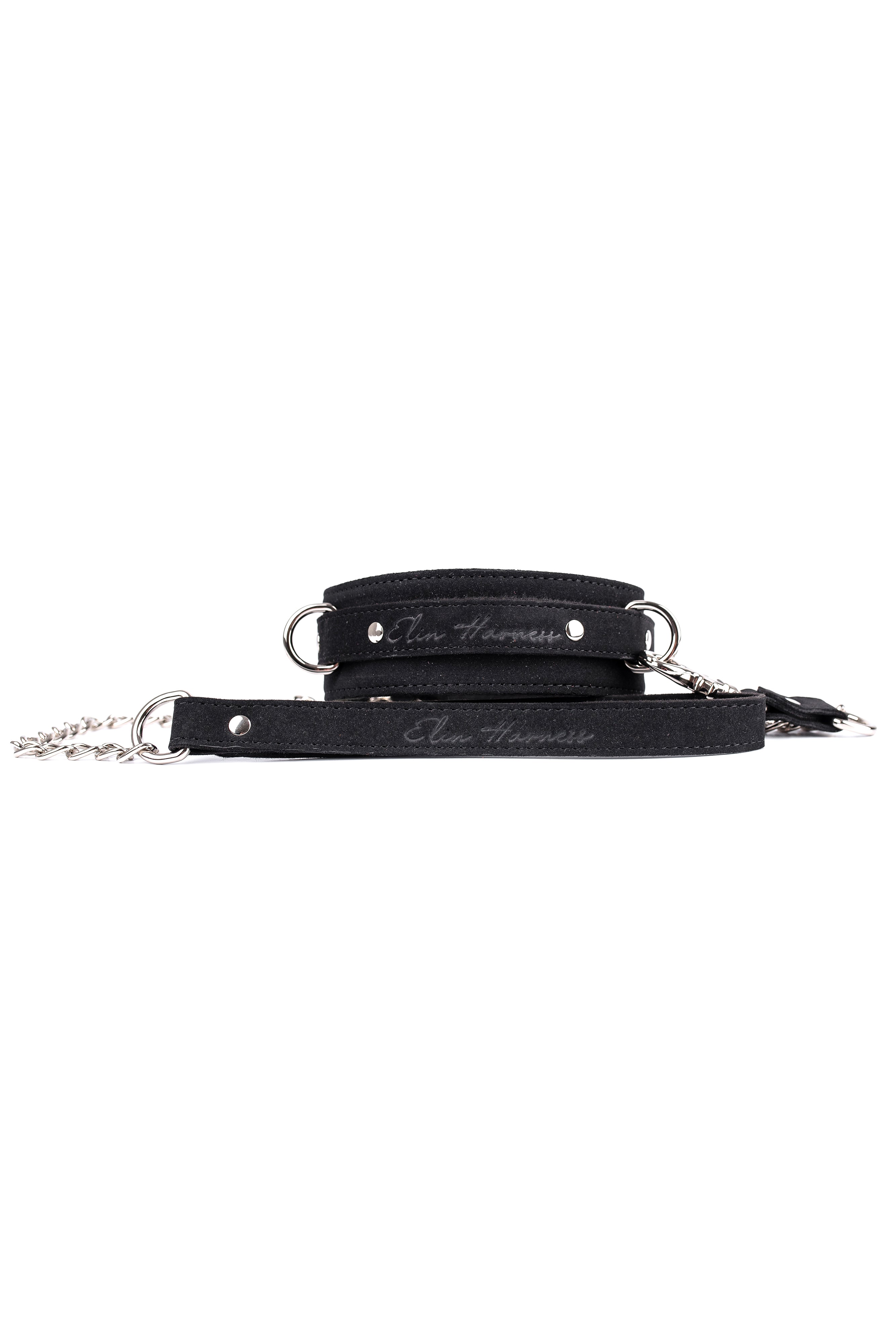 Neoprene Faux Leather Choker with Chain leash