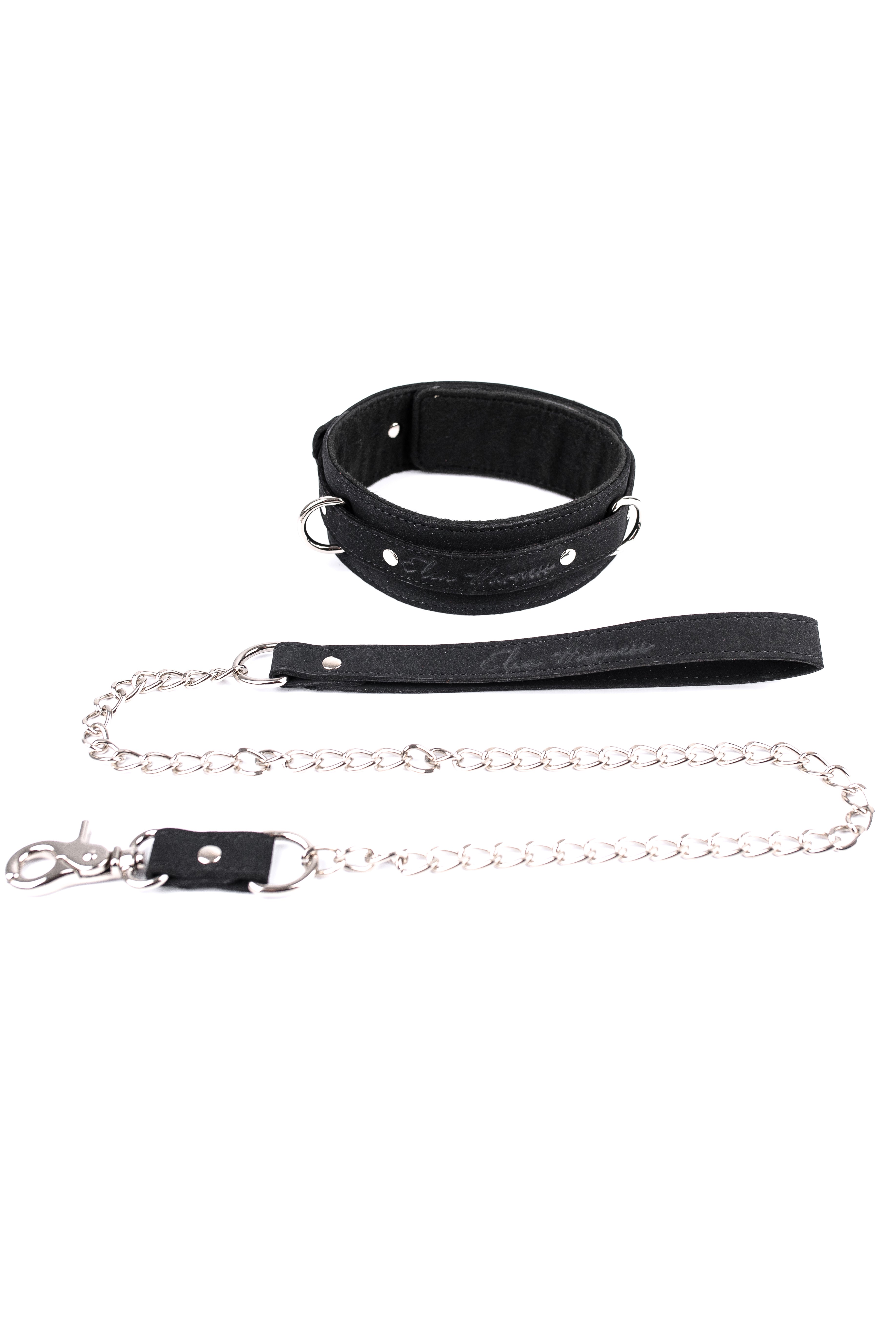 Neoprene Faux Leather Choker with Chain leash