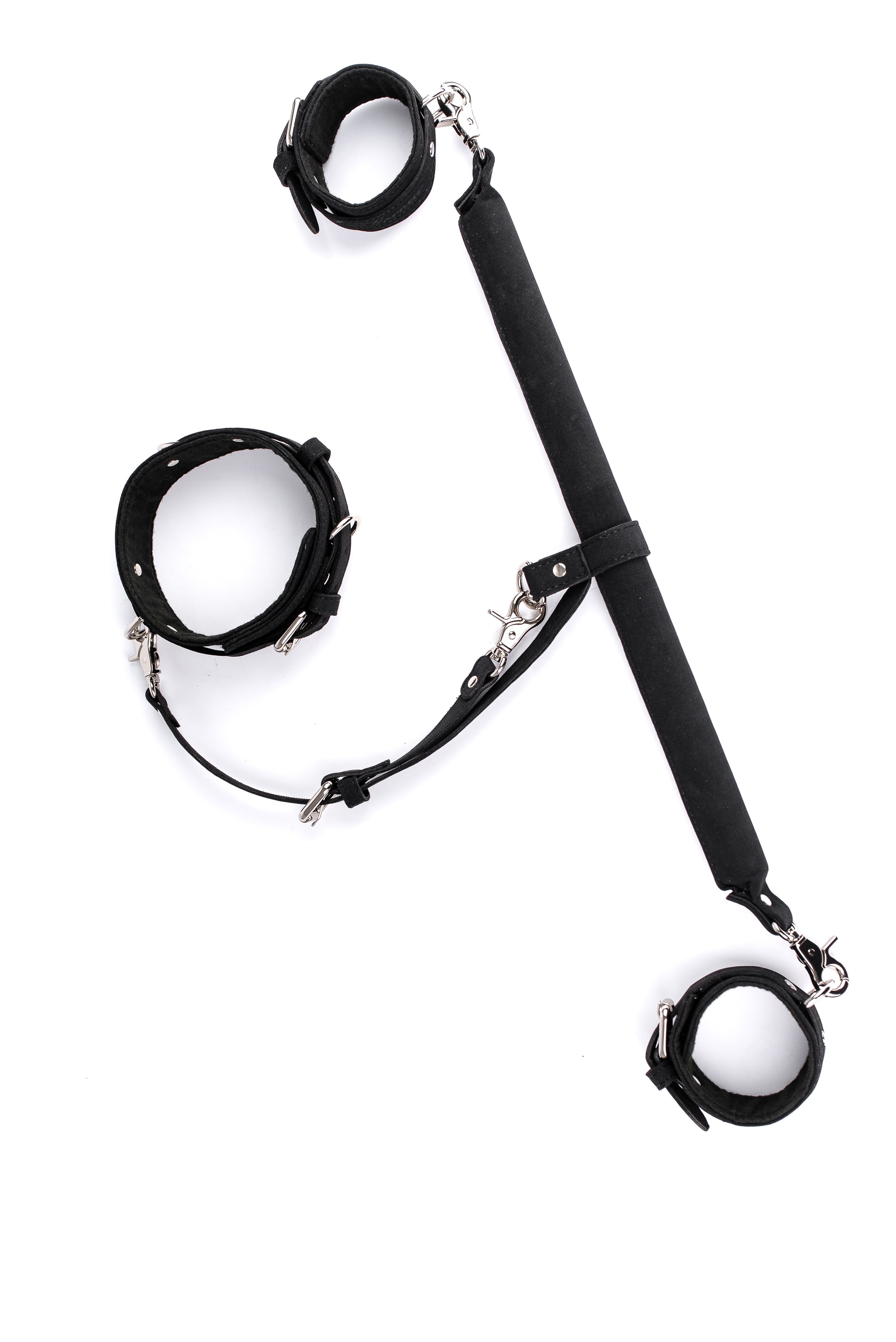Neoprene Full Kit of 3 Point Faux Leather Spreader Bar with Cuffs and Collar