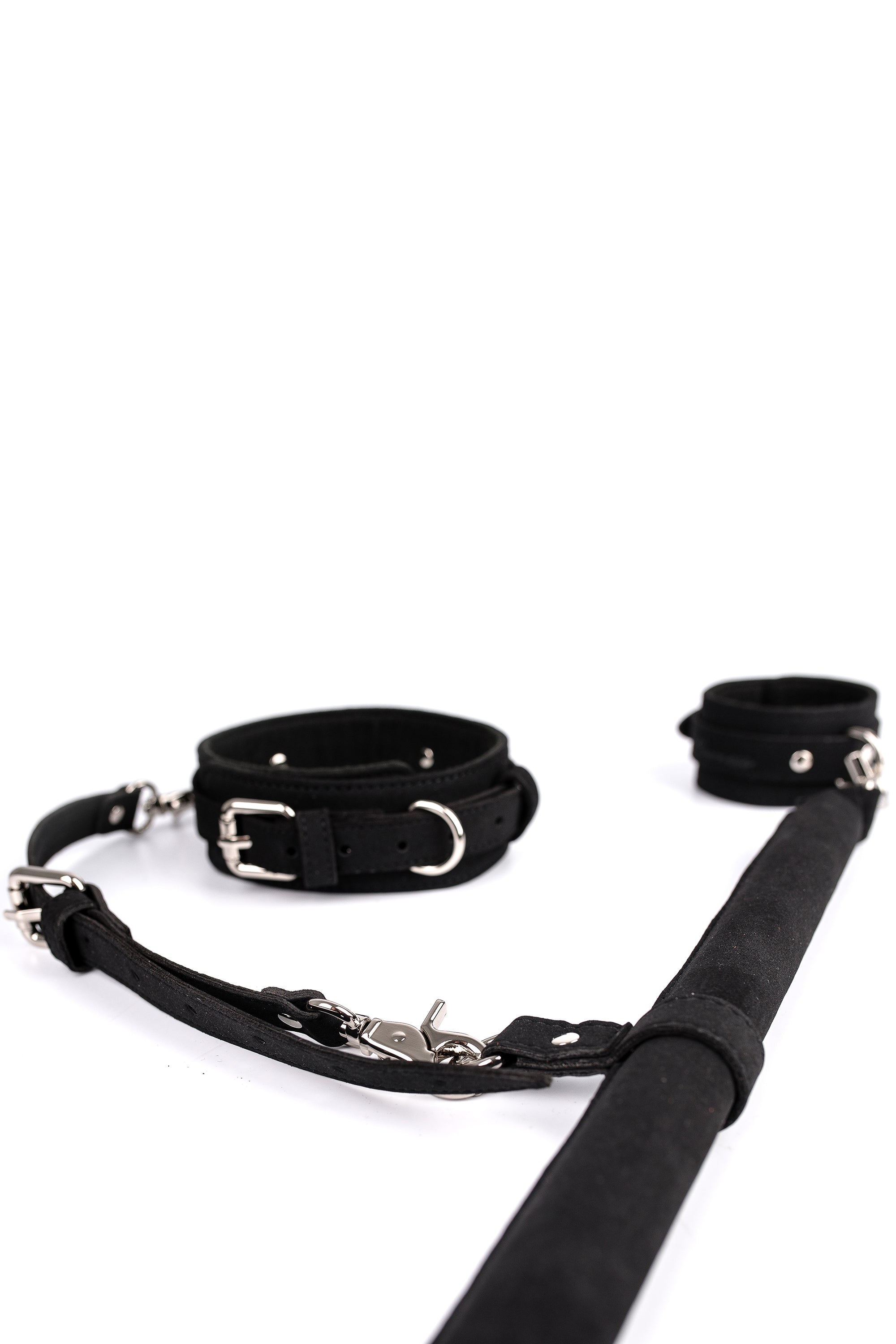 Neoprene 3 Point BDSM Faux Leather Spreader Bar with cuff hooks