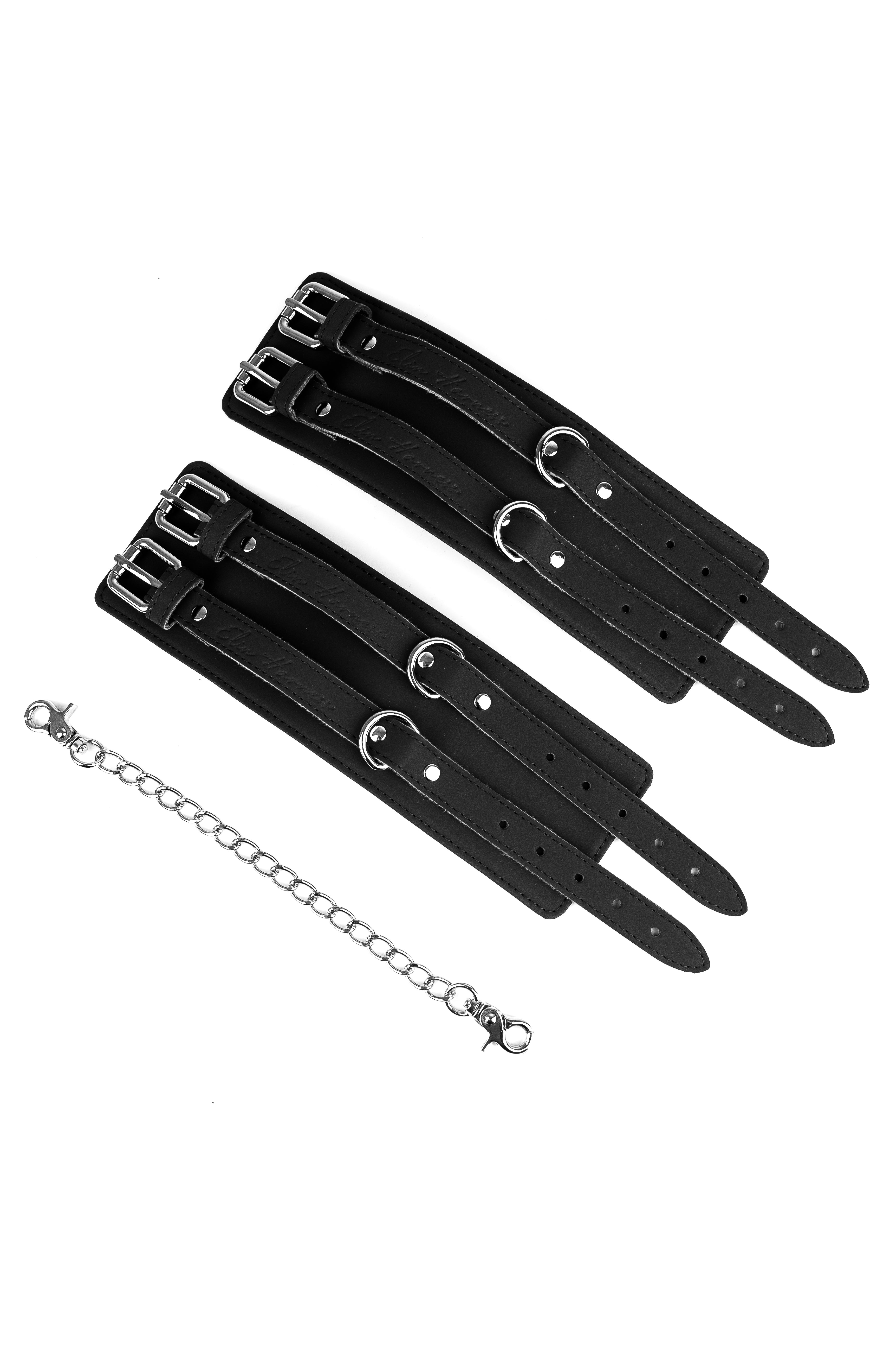 Neoprene Vegan Leather Wide Handcuffs, Ankle cuffs with chain connector