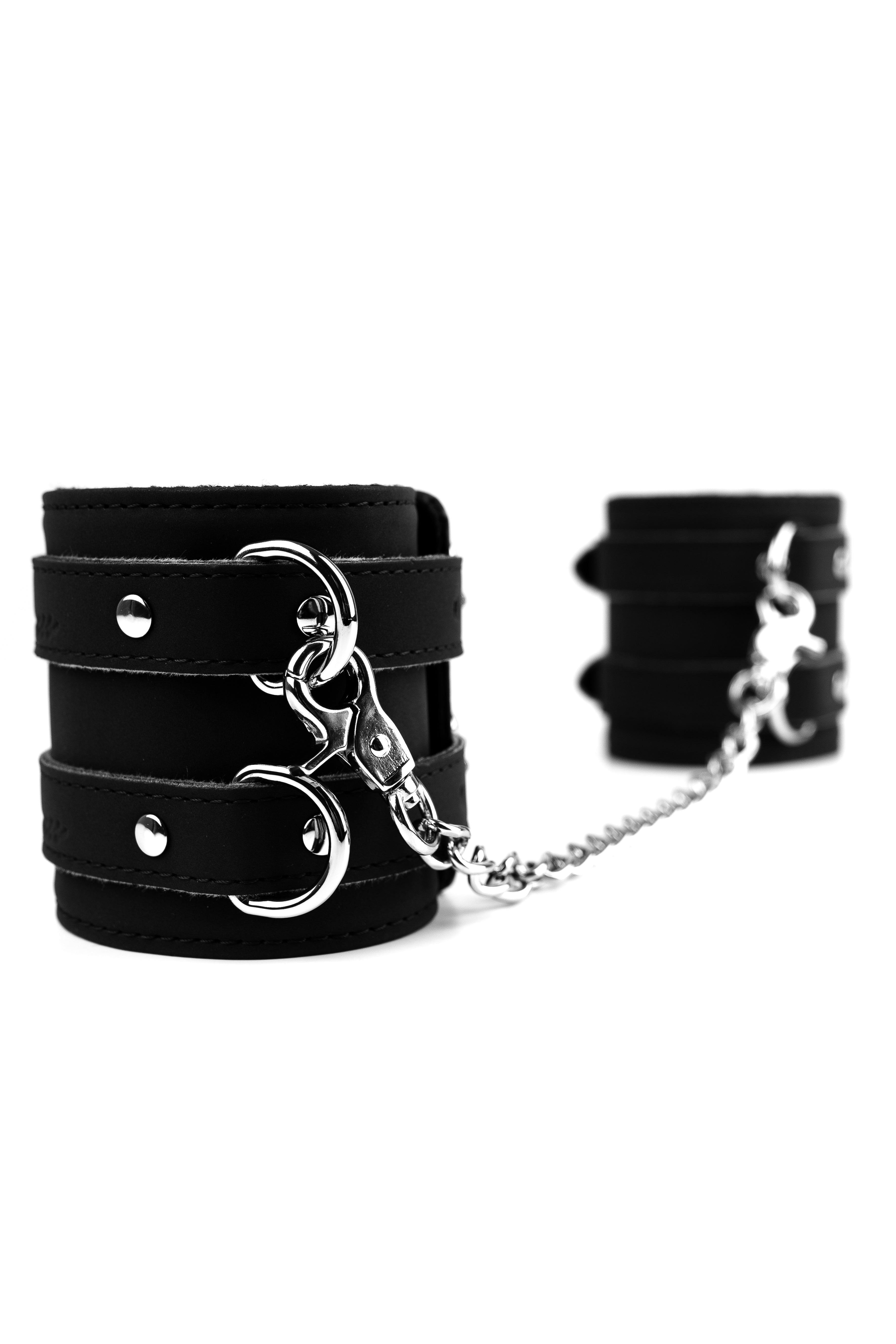 Neoprene Vegan Leather Wide Handcuffs, Ankle cuffs with chain connector