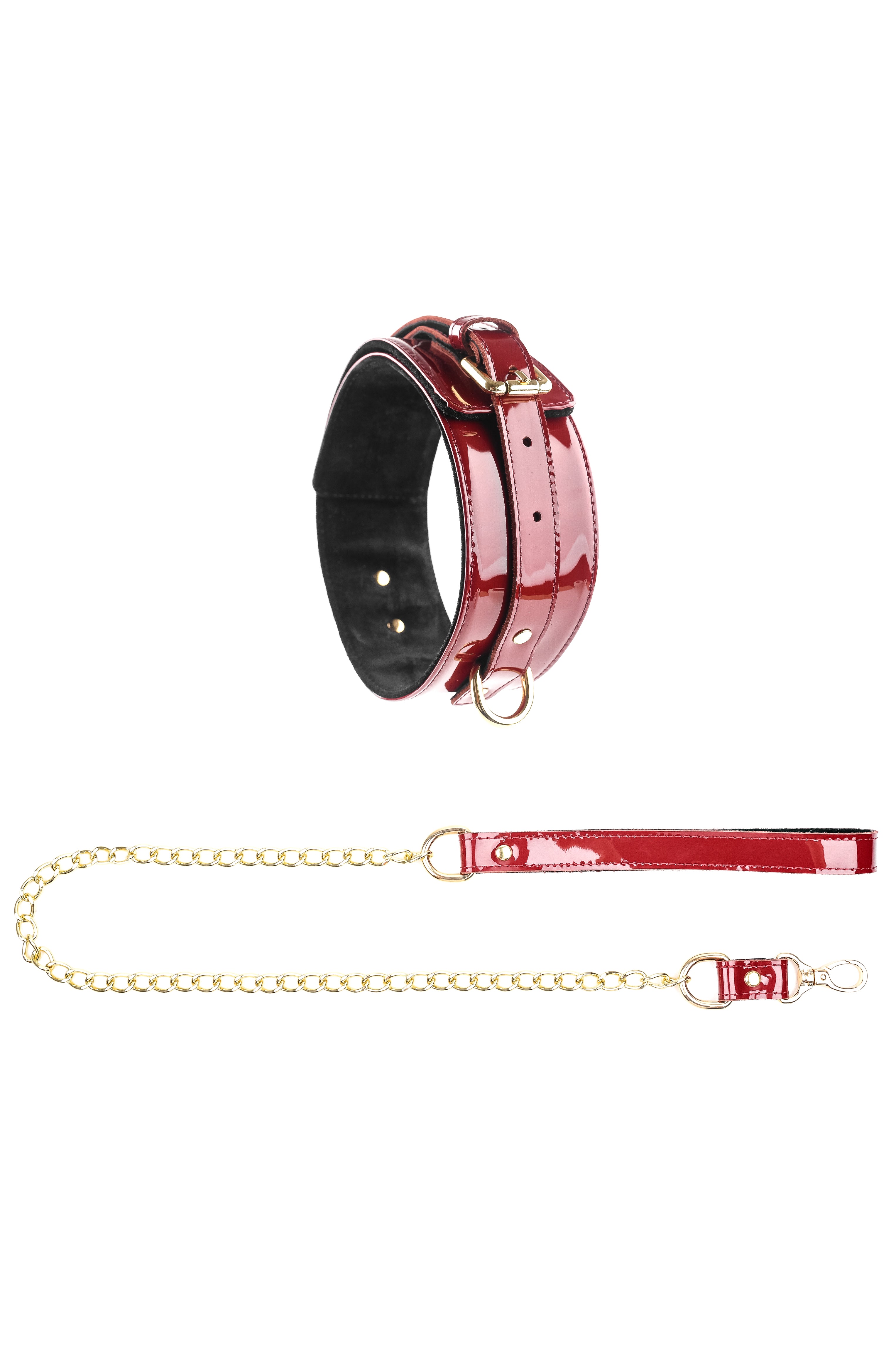 Leather Lacquered Choker with Chain Leash