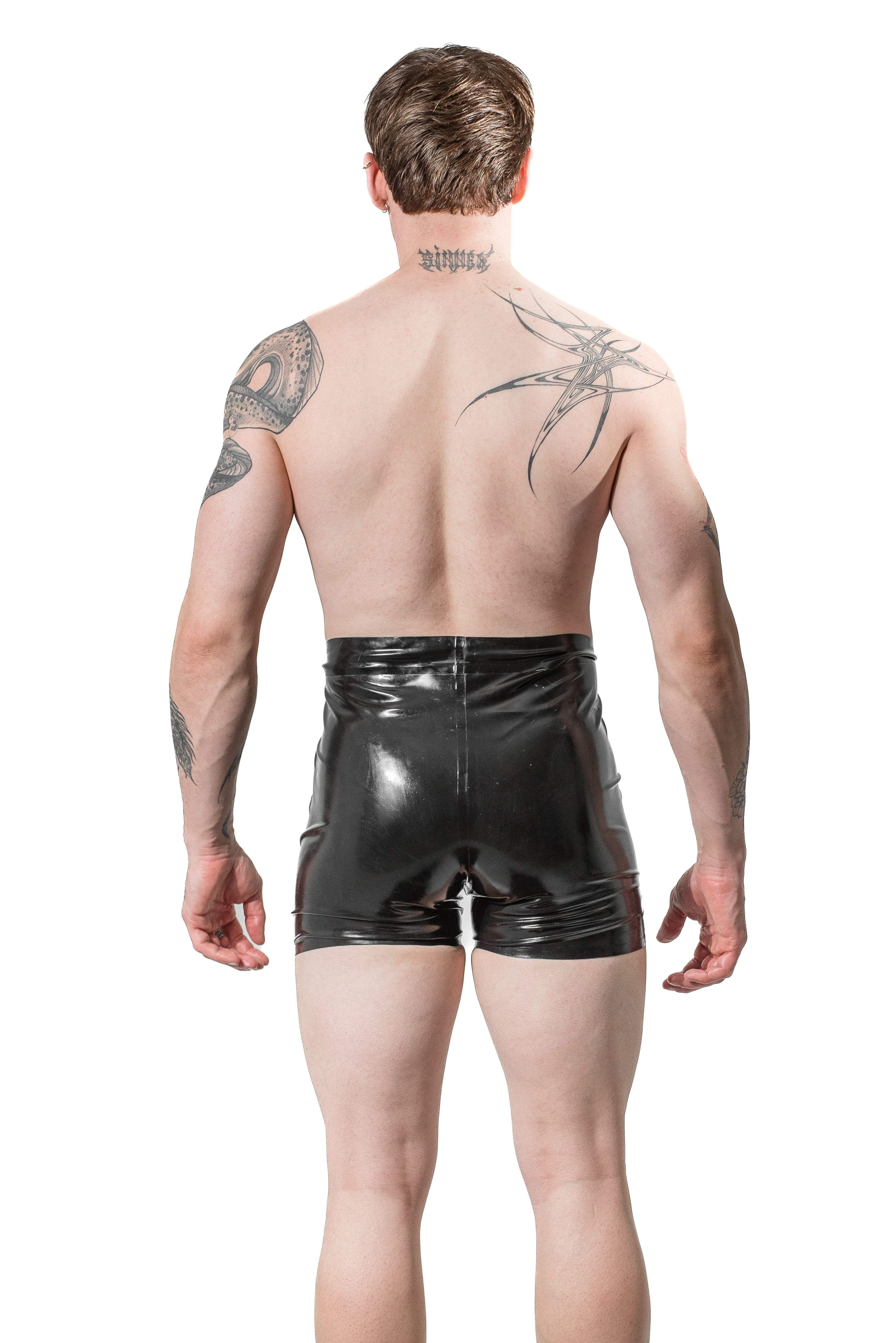 Latex men's shorts with dual front side zippers