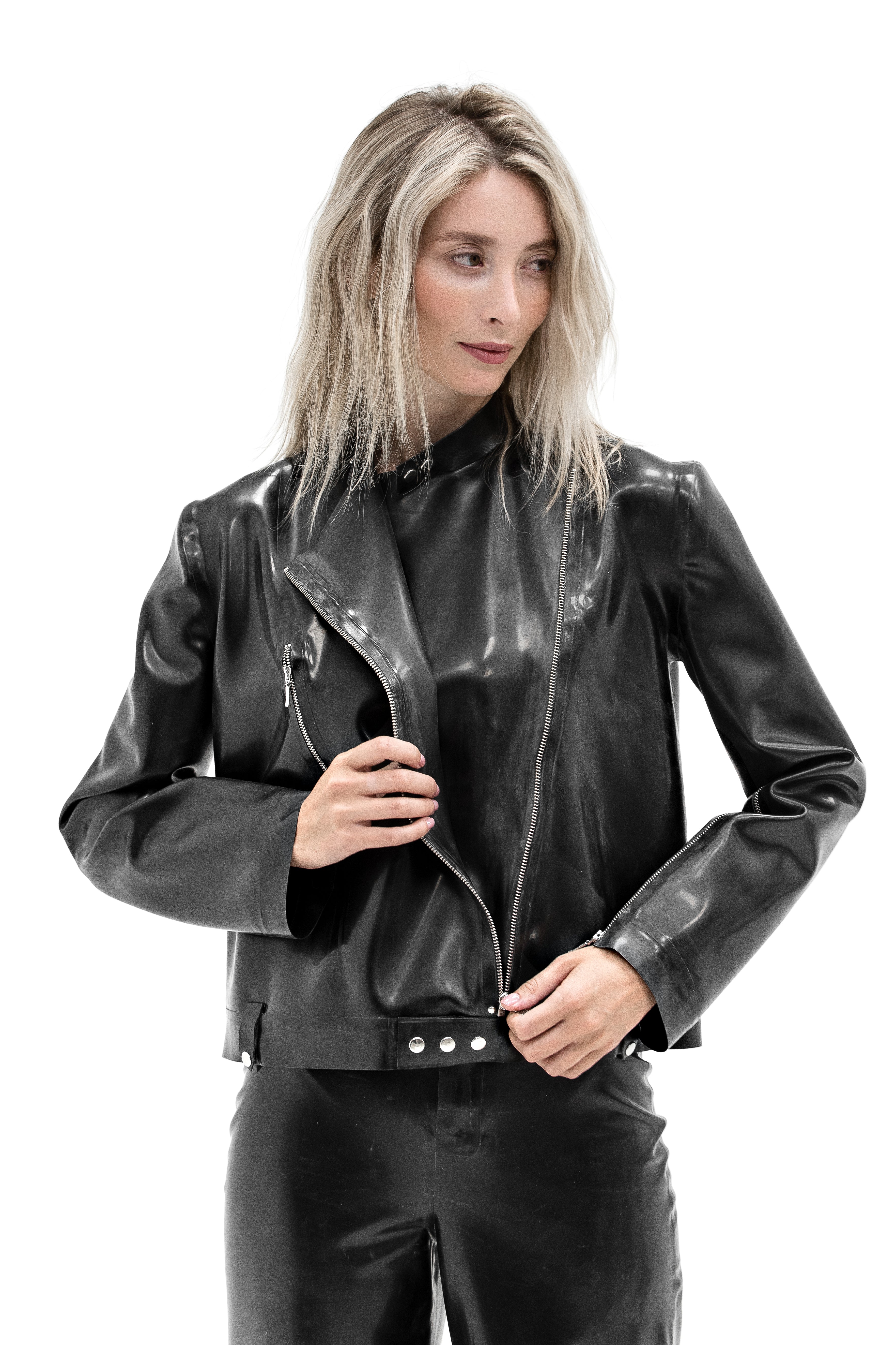 Latex Jacket with Zipper. Black