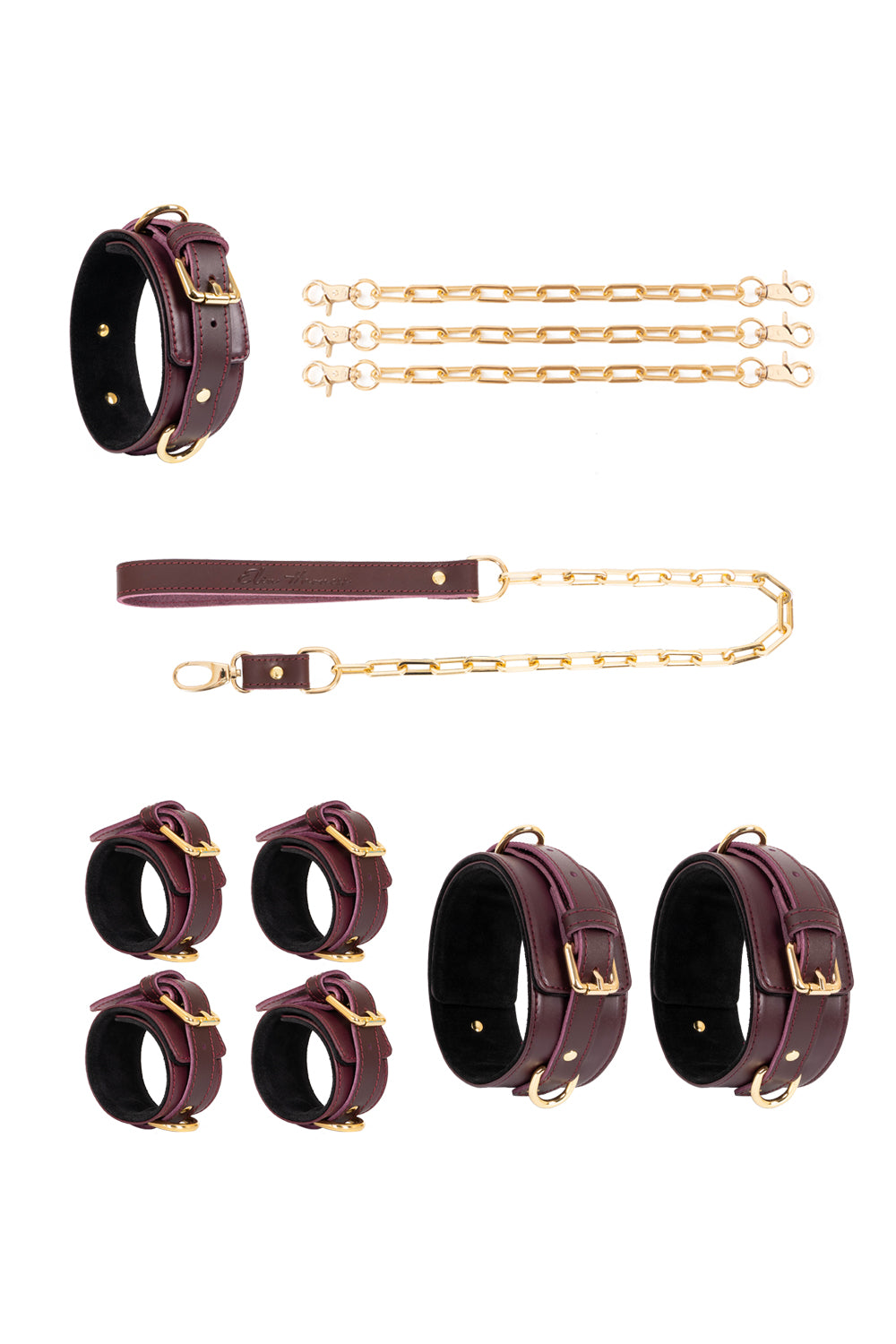 Leather set 4 in 1 with large links chain leash