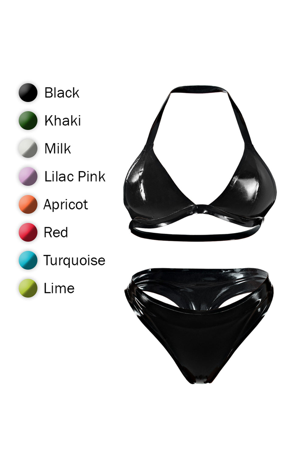 Latex Bra and Latex Thong Panties, 10 colors