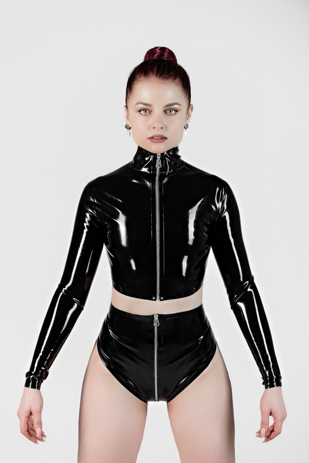 Latex High-Waist Zipper Panties. Black