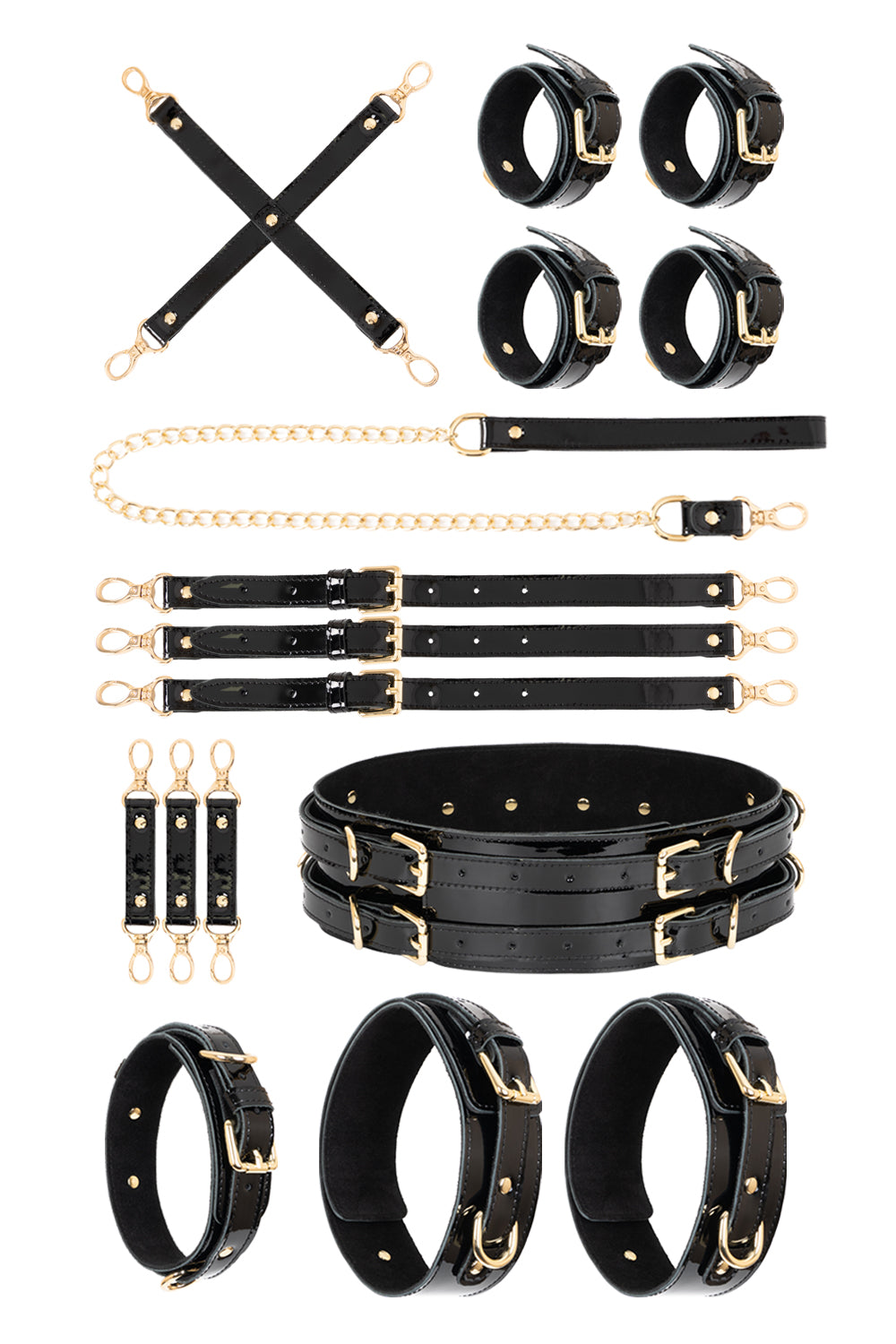 Lacquered leather FULL Set with chain leash. Burgundy