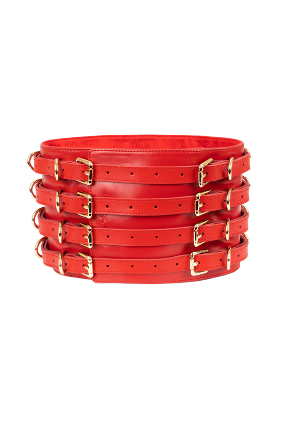 Wide waist belt with 4 adjustable straps. Burgundy