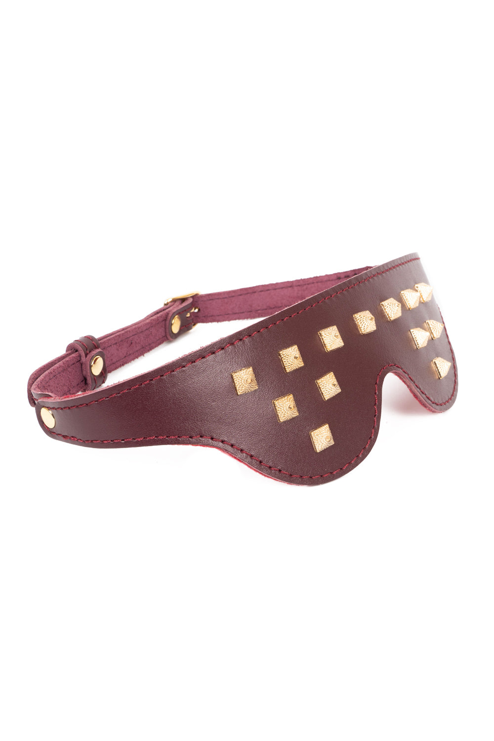 Leather Blindfold Mask with spikers. Burgundy