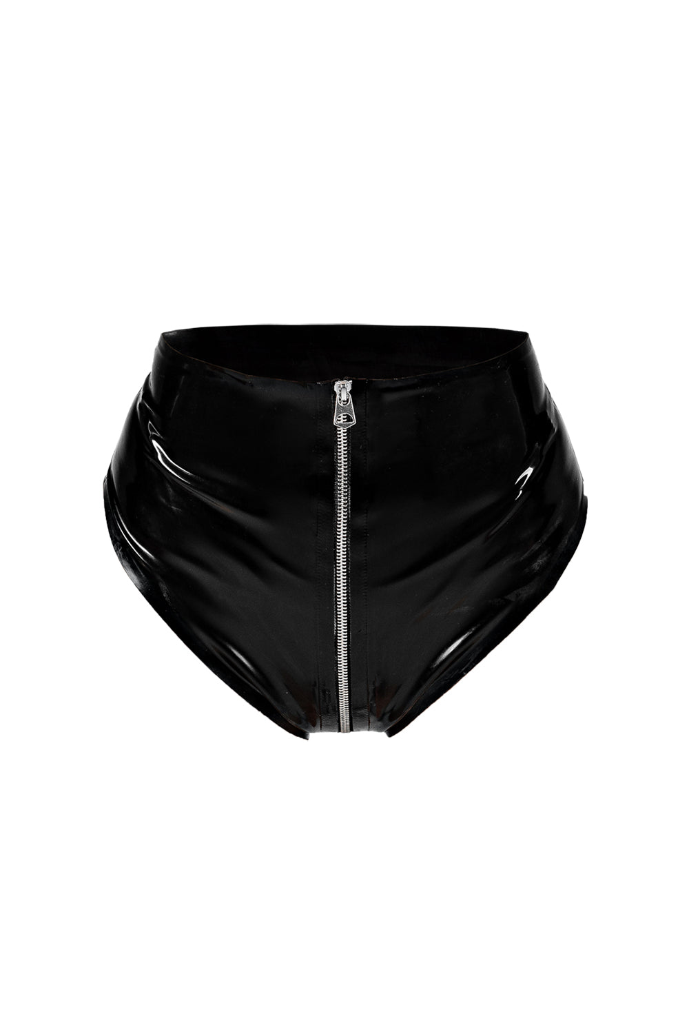 Latex High-Waist Zipper Panties. Black