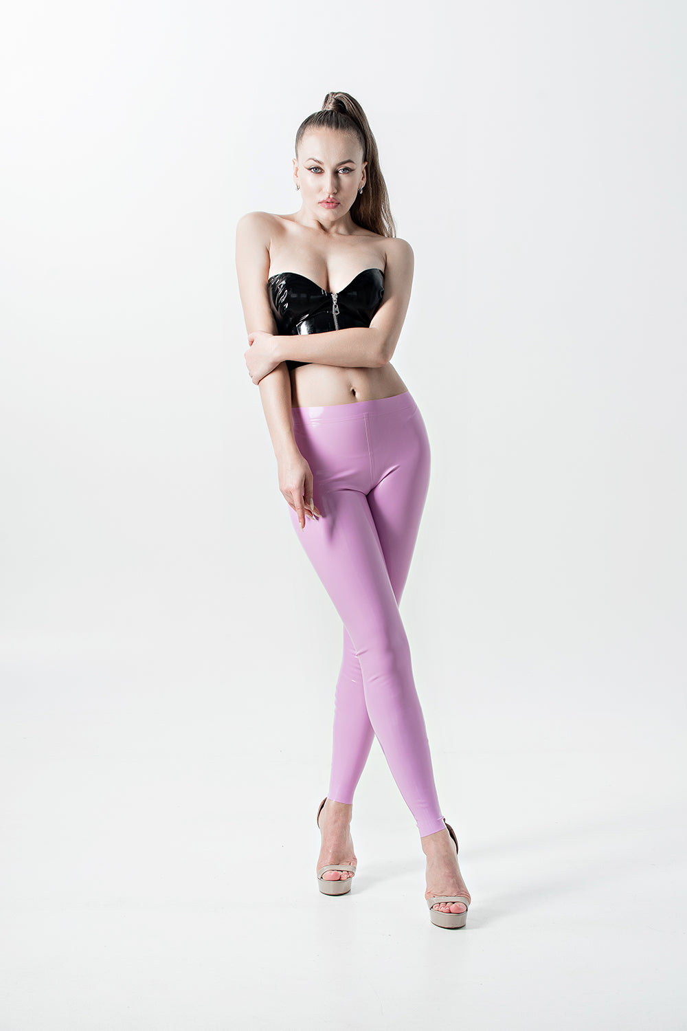 Latex Leggings with Waistband. Pink