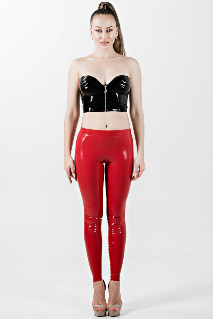 Latex Leggings with Waistband. Red