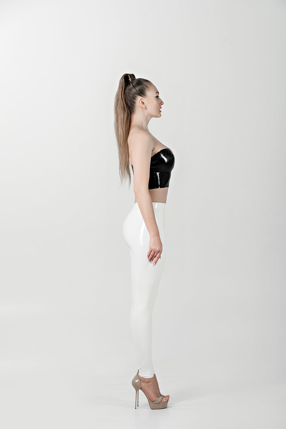 Latex Leggings with Waistband. Milk