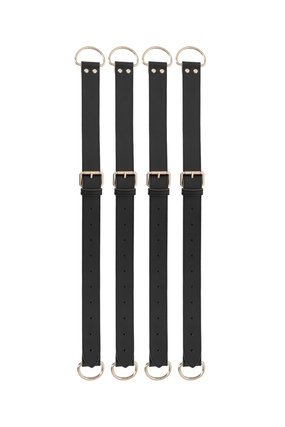 Set of 4 Bed Restraints with D-rings, Adjustable connector, Silver hardware