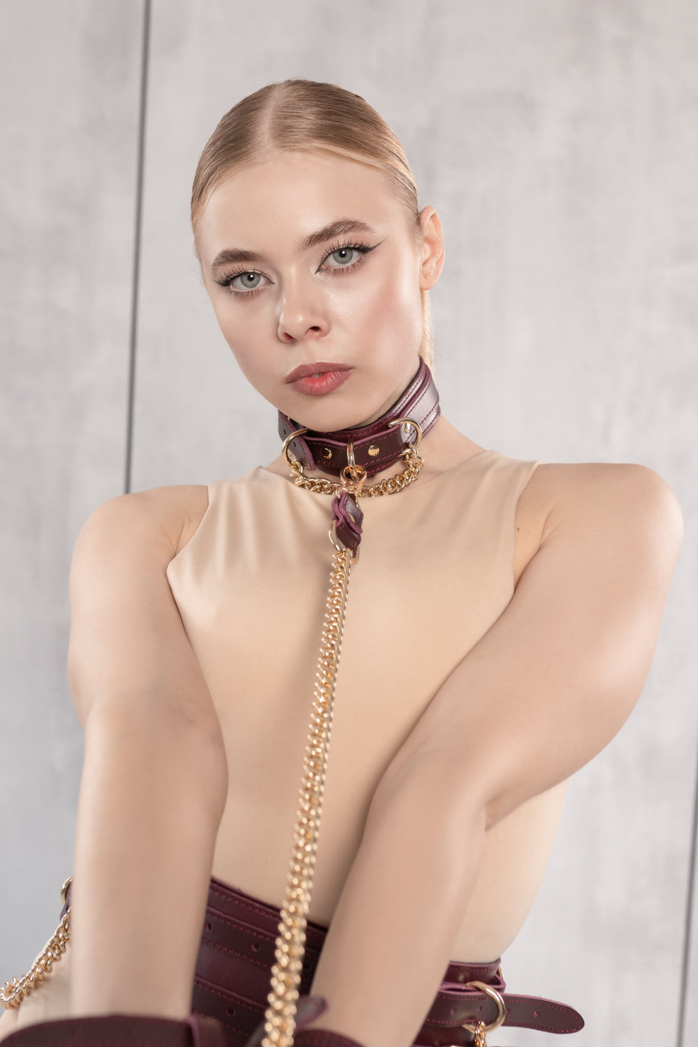 Leather Collar with D-rings and Chain