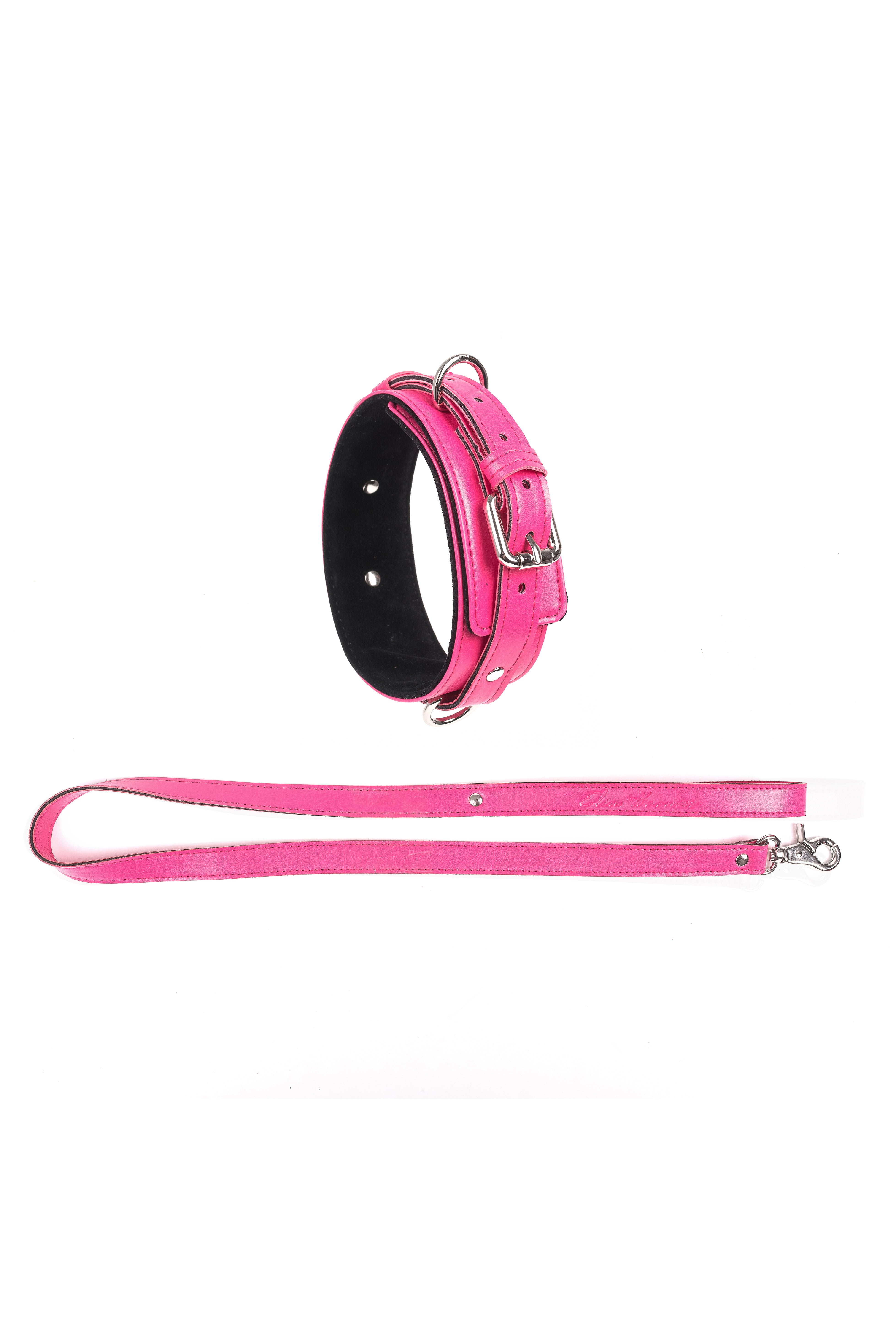 Faux Leather Collar with Leash. Pink