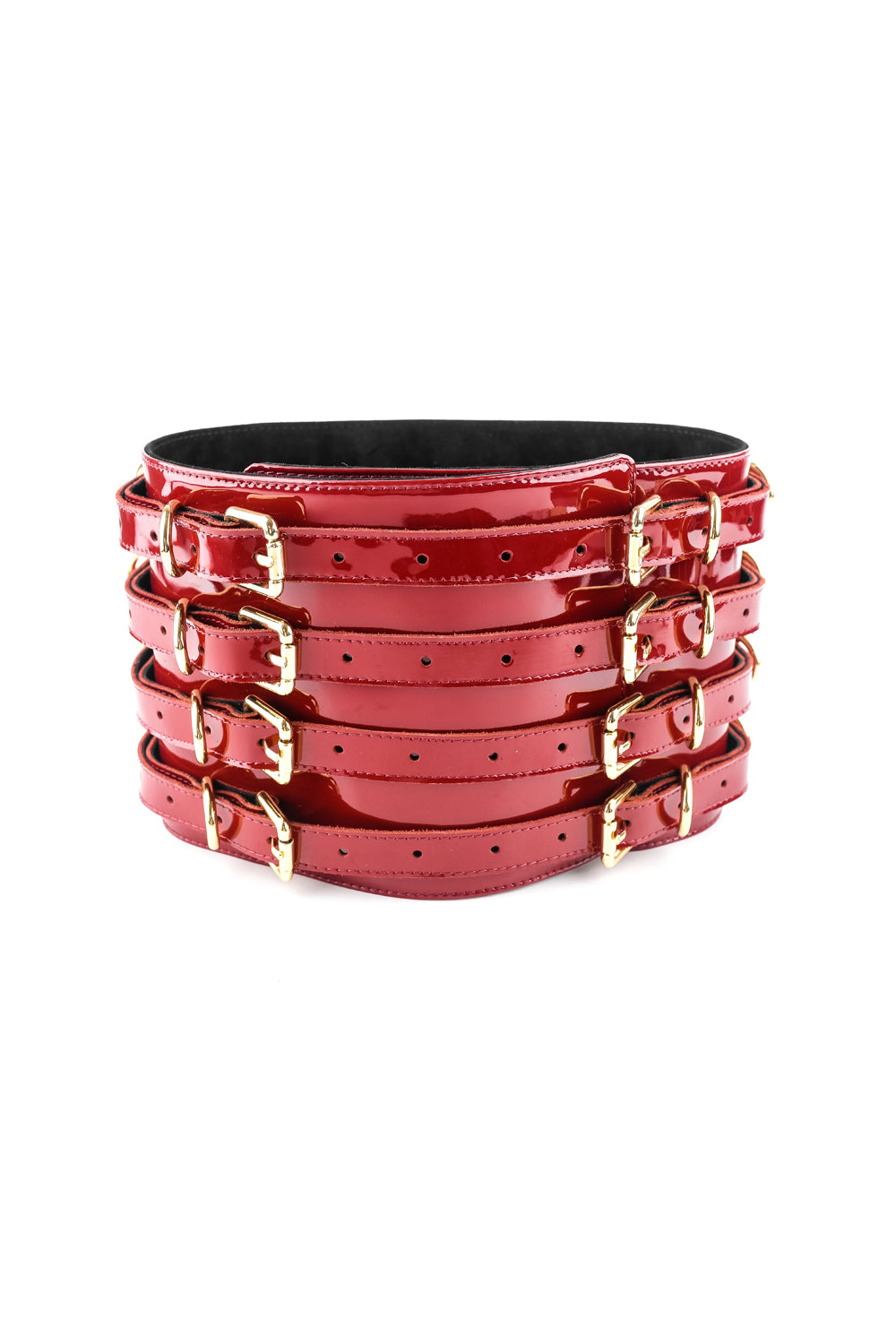 Lacquered Leather Wide Waist Belt. Burgundy