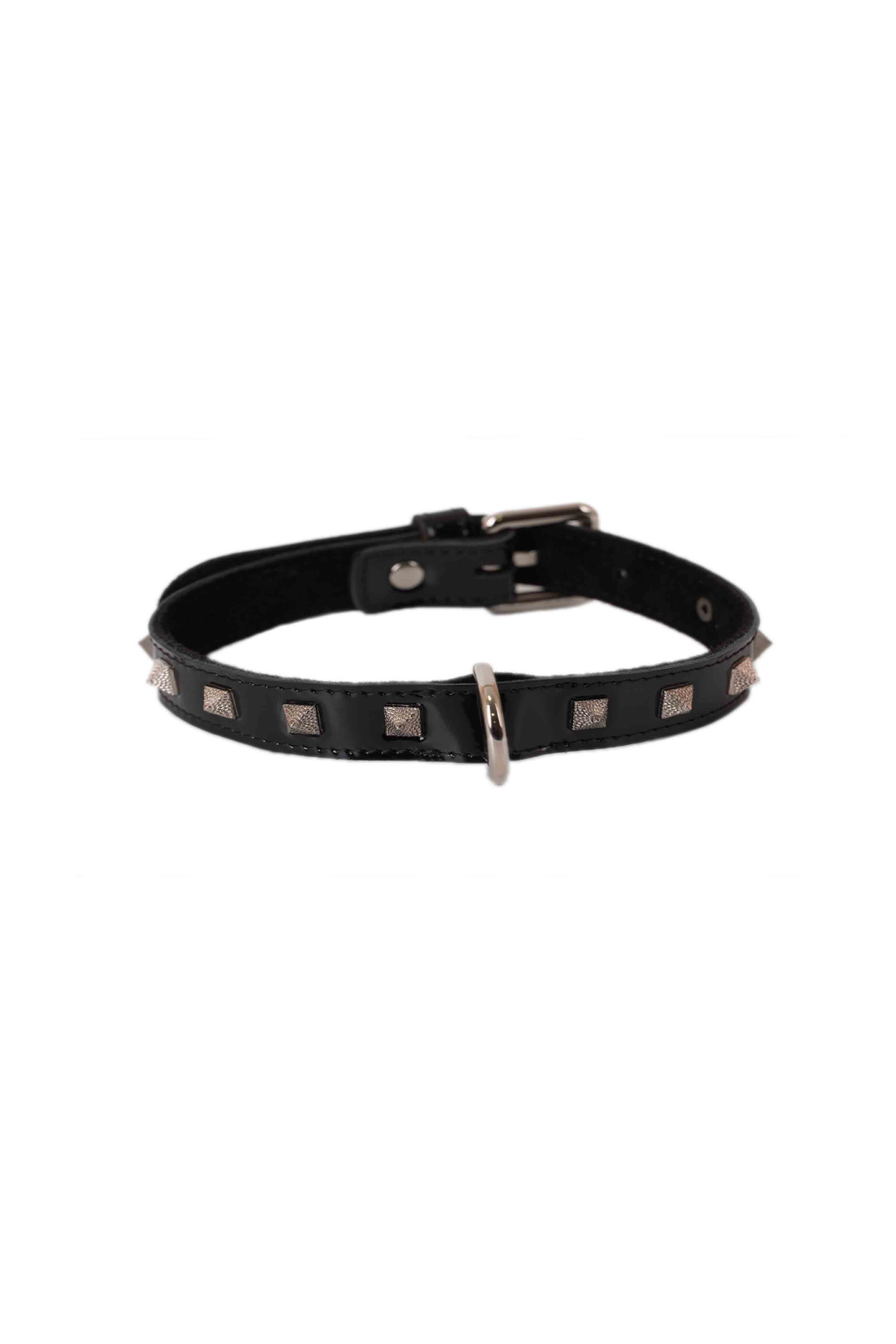 Lacquered Leather Spiked Choker. Black