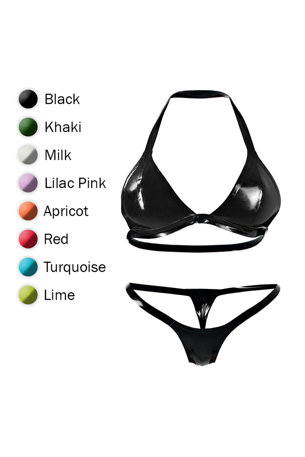 Multicolor Latex Lingerie, Latex bra + micro bikini, 10 colors