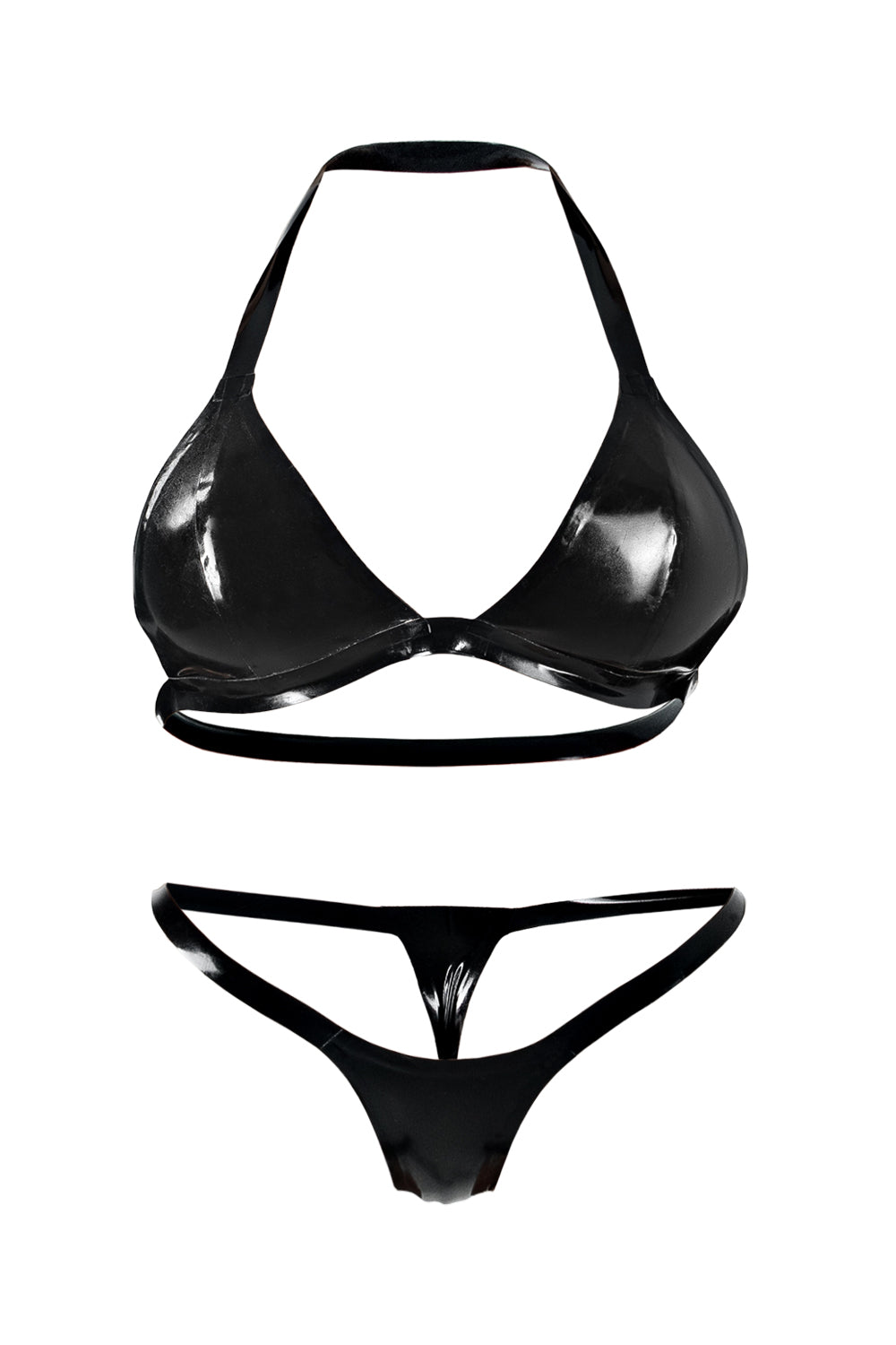 Latex Lingerie, Latex bra + micro bikini. Black