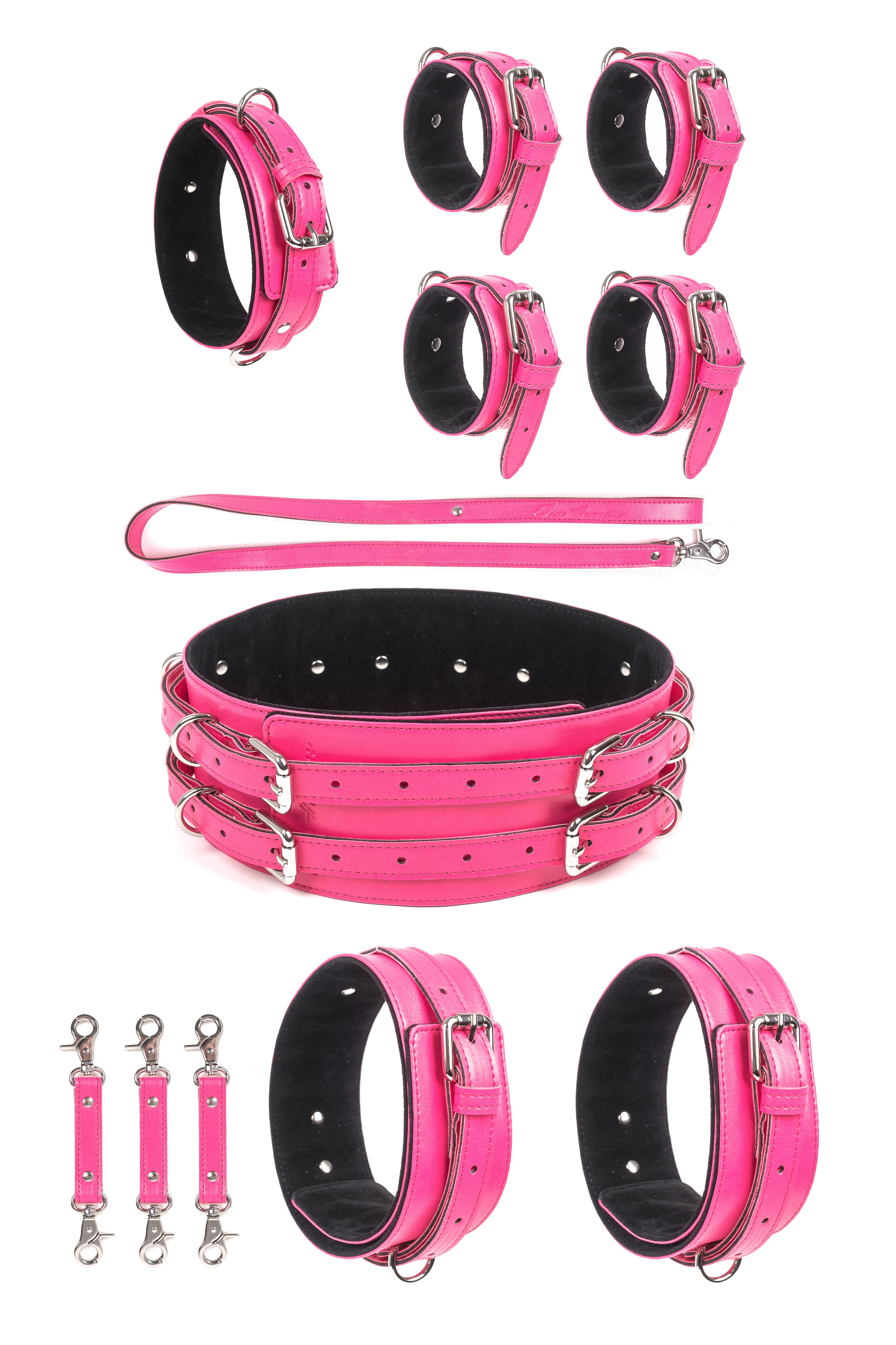 5 in 1 Vegan Leather Harness Bondage Set. Pink