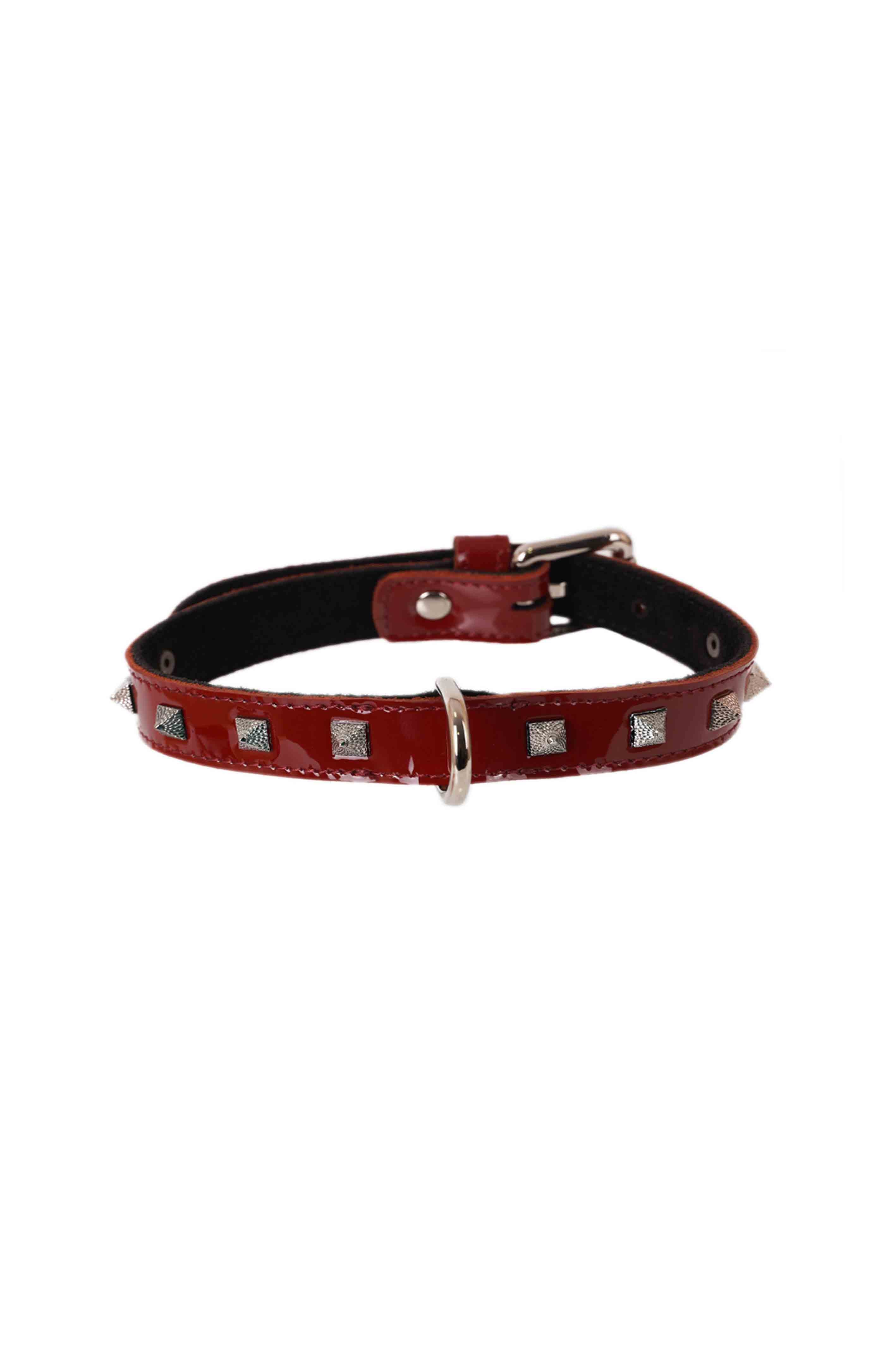 Lacquered Leather Spiked Choker. Black