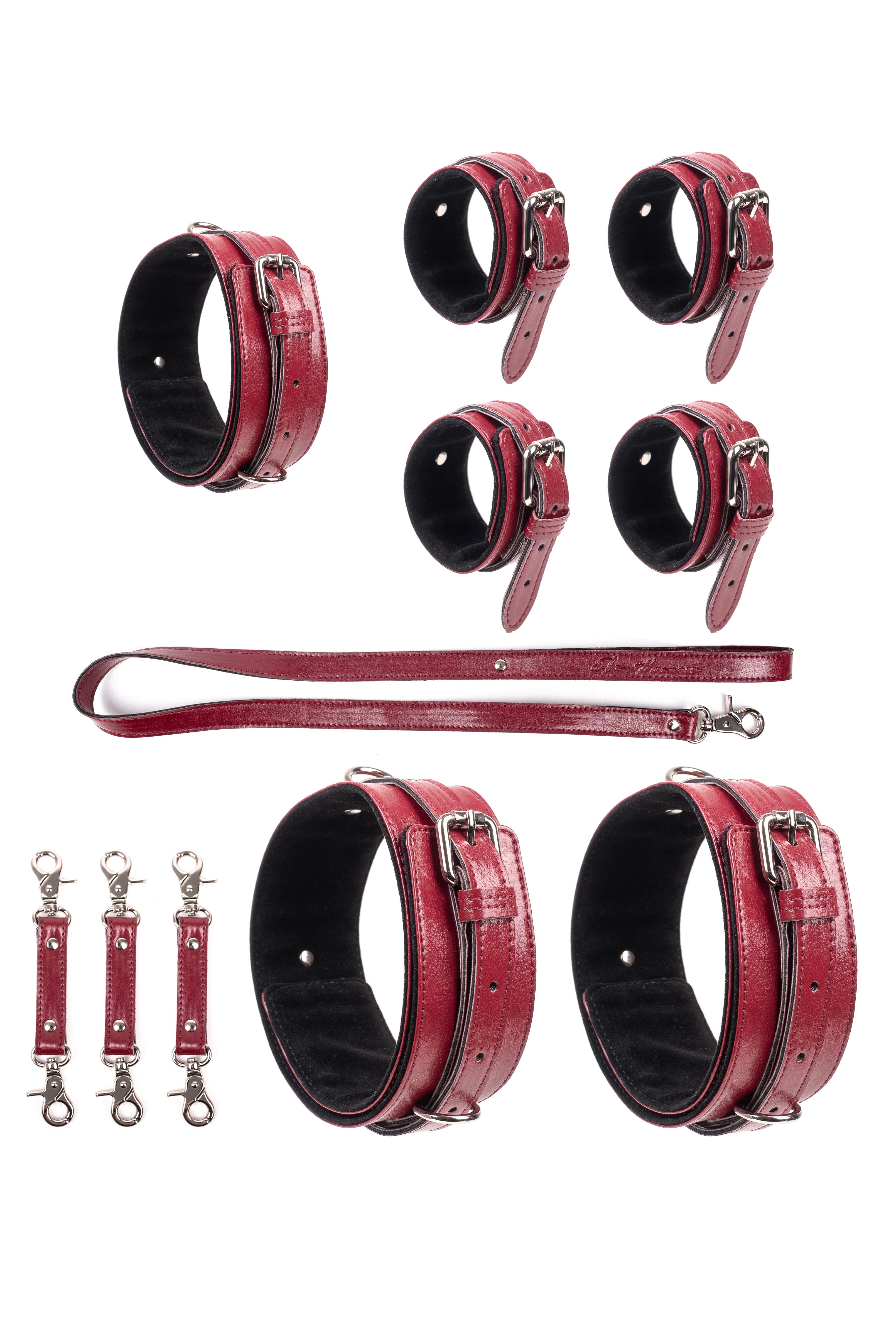 4 in 1 Vegan Leather Harness Bondage Set. Burgundy