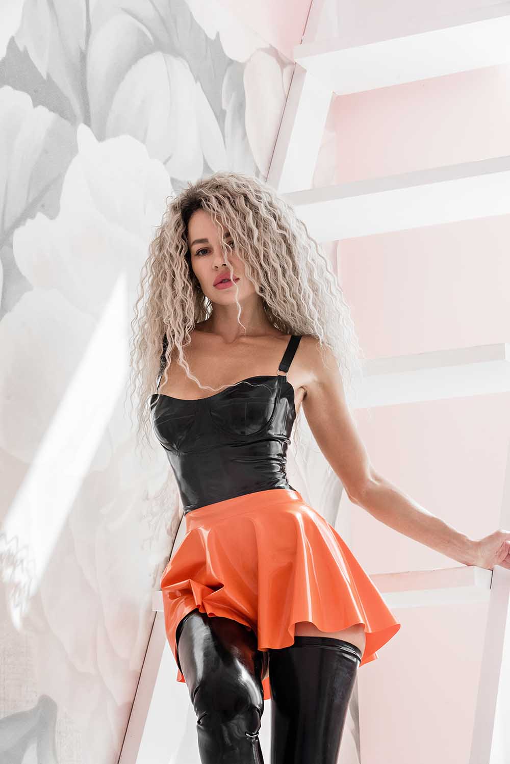 Apricot Latex Skater Skirt