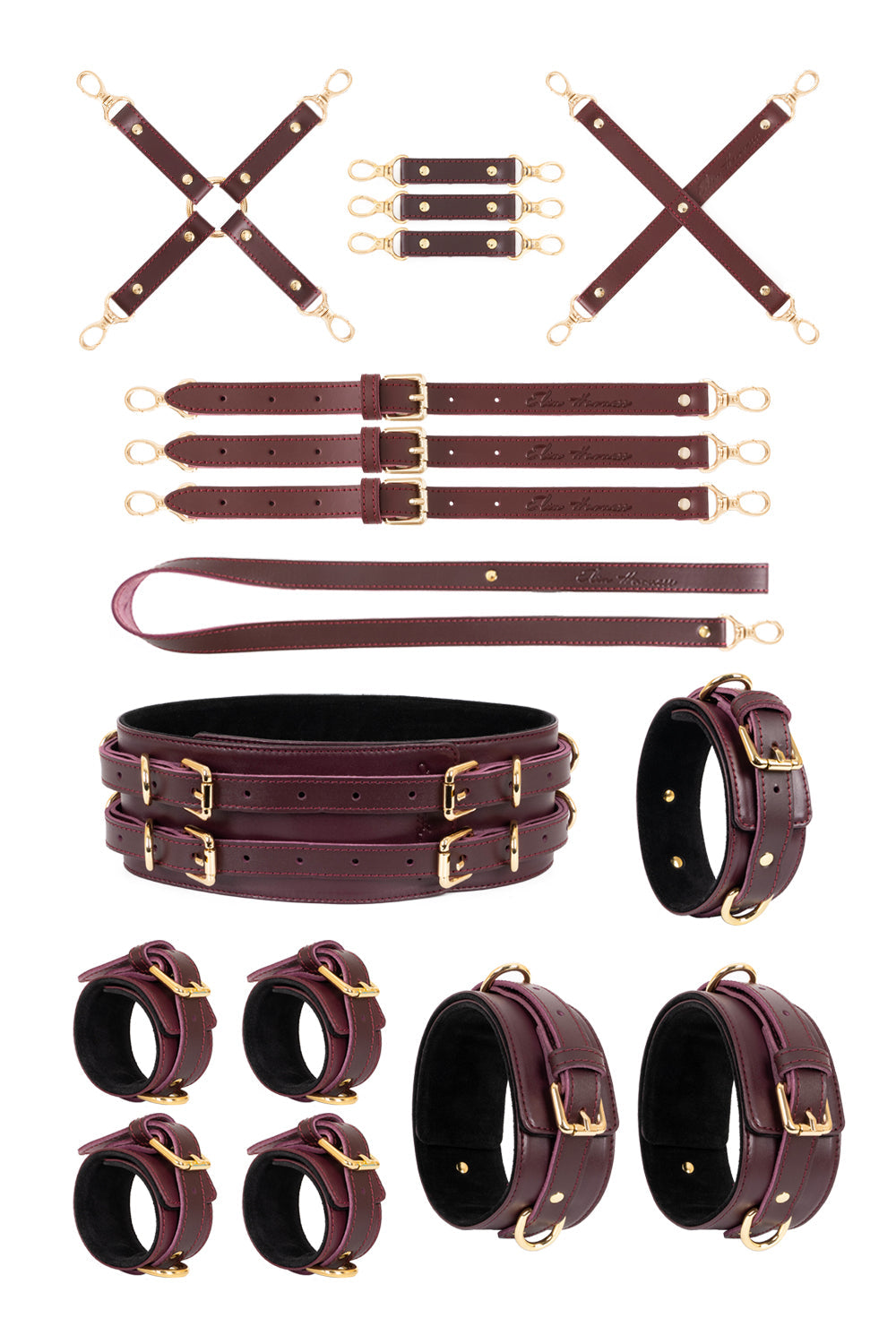 All inclusive Leather Bondage Set with Bed Restraints. 10 colors