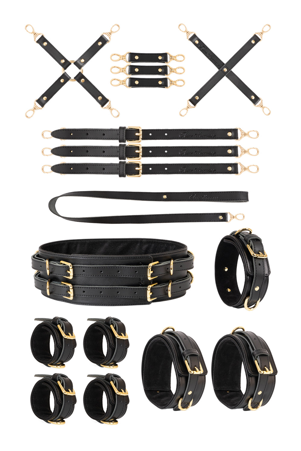 All inclusive Leather Bondage Set with Bed Restraints. 10 colors