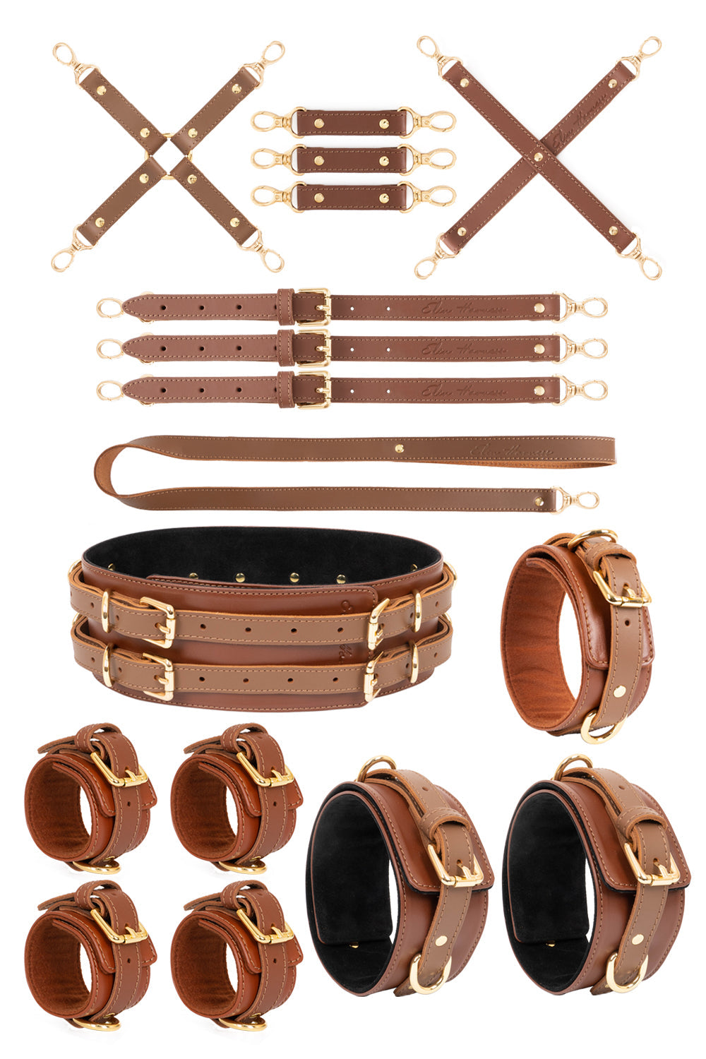 All inclusive Leather Bondage Set with Bed Restraints. 10 colors