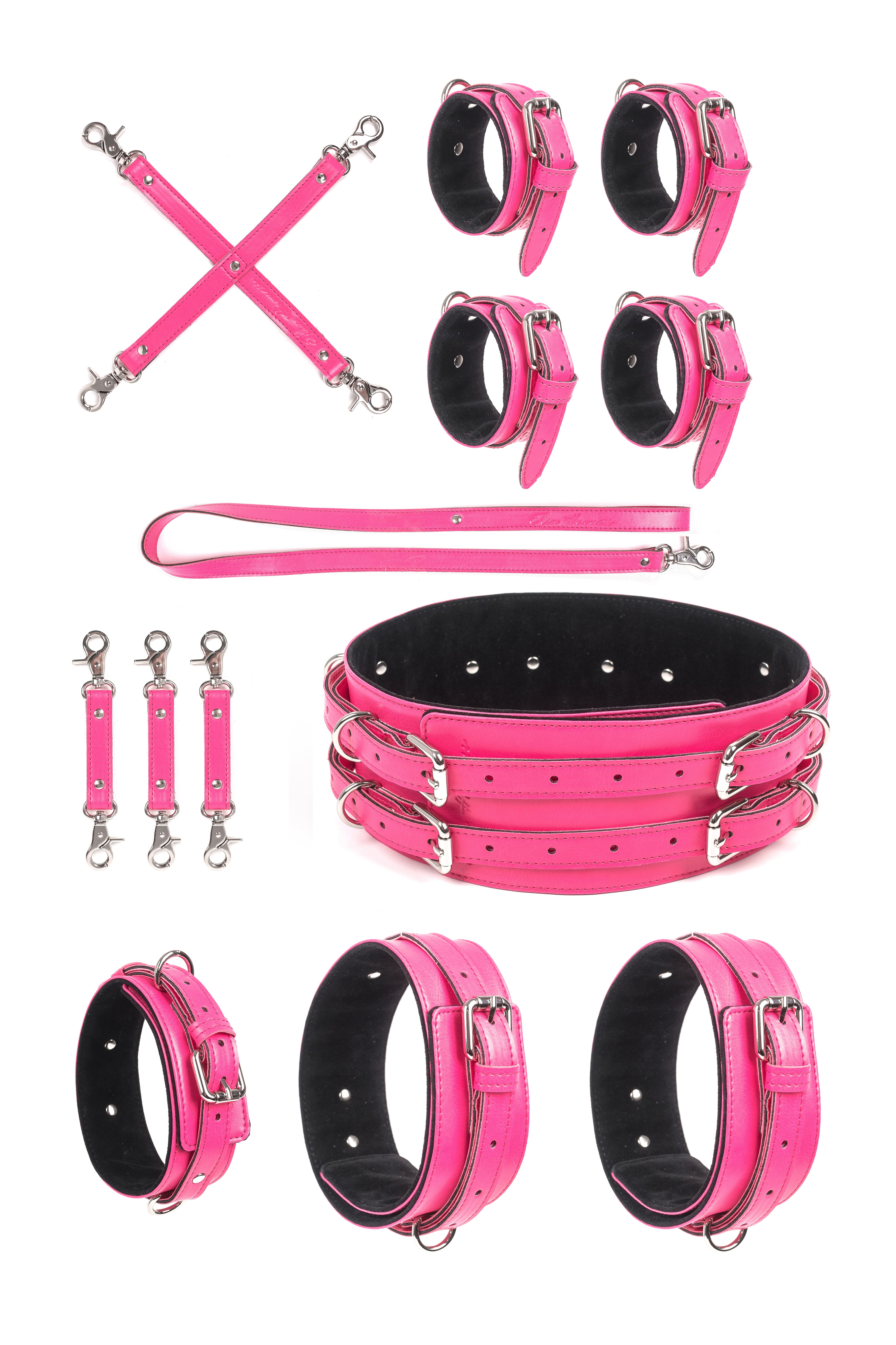 6 in 1 Vegan Leather Harness Bondage Set. Burgundy