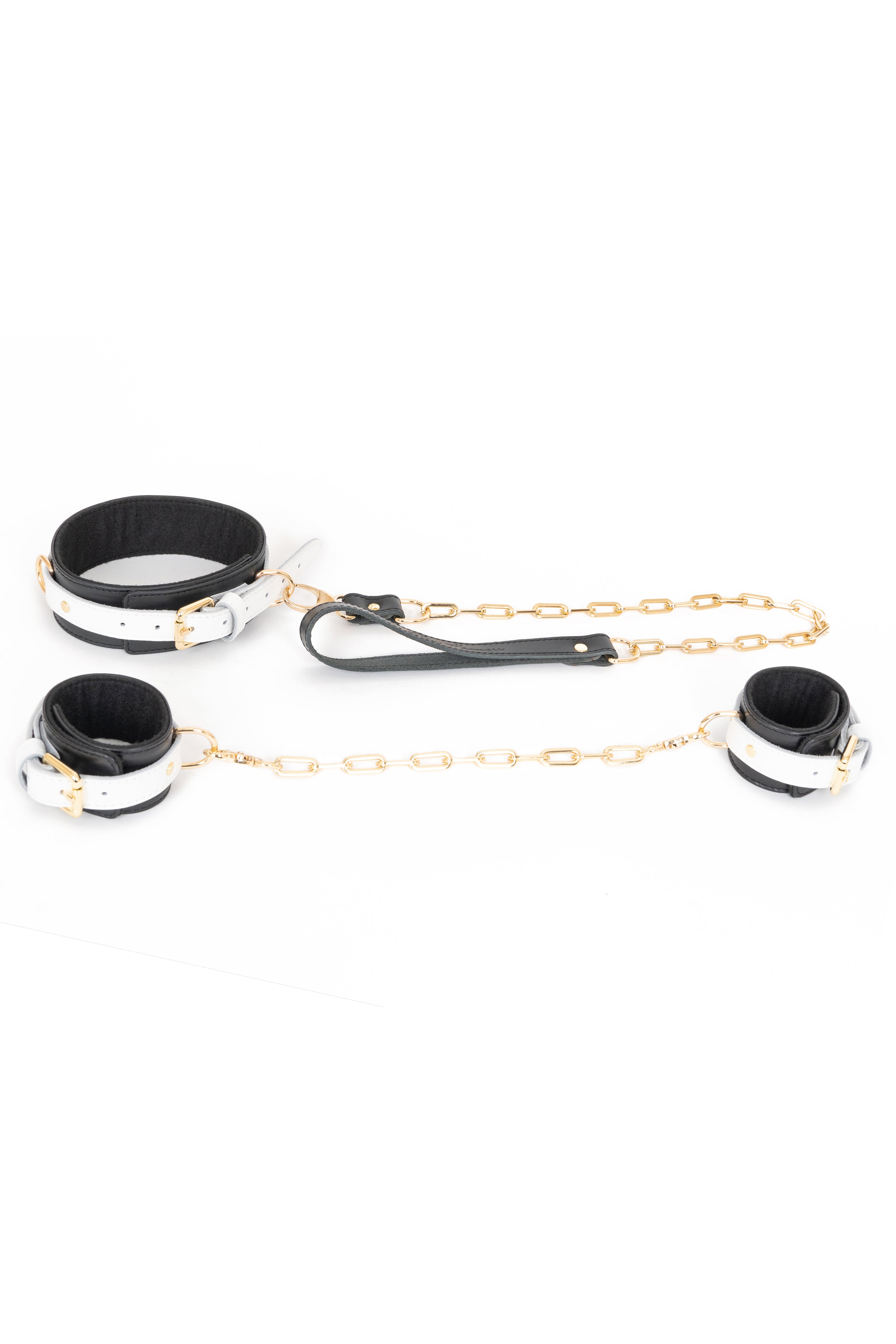 Black'n'White Full Leather Harness Bondage Set with Chain Connectors