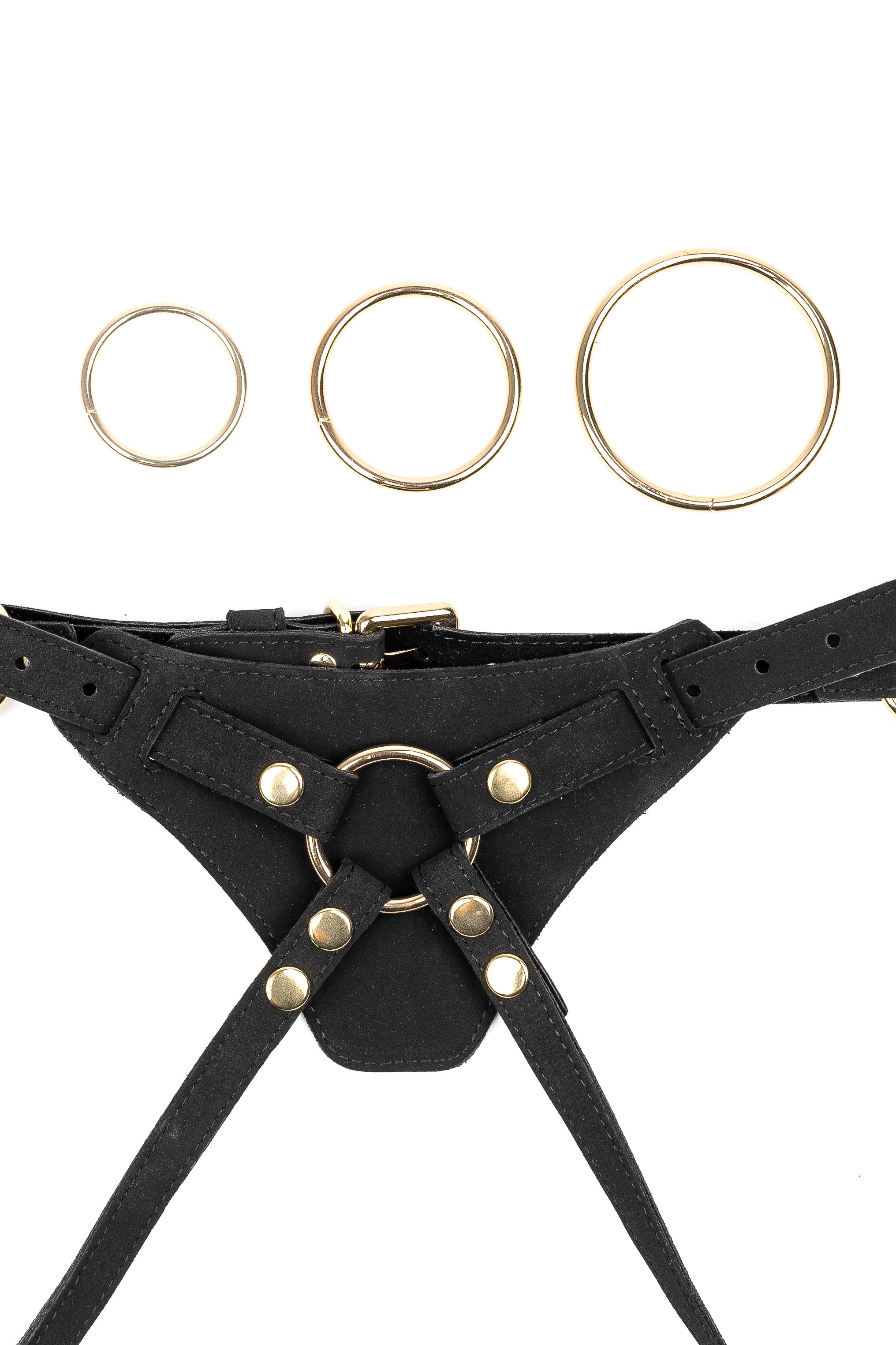 Neoprene Eco-Leather Crotchless Panties With 3 Strap-On O-rings. Black