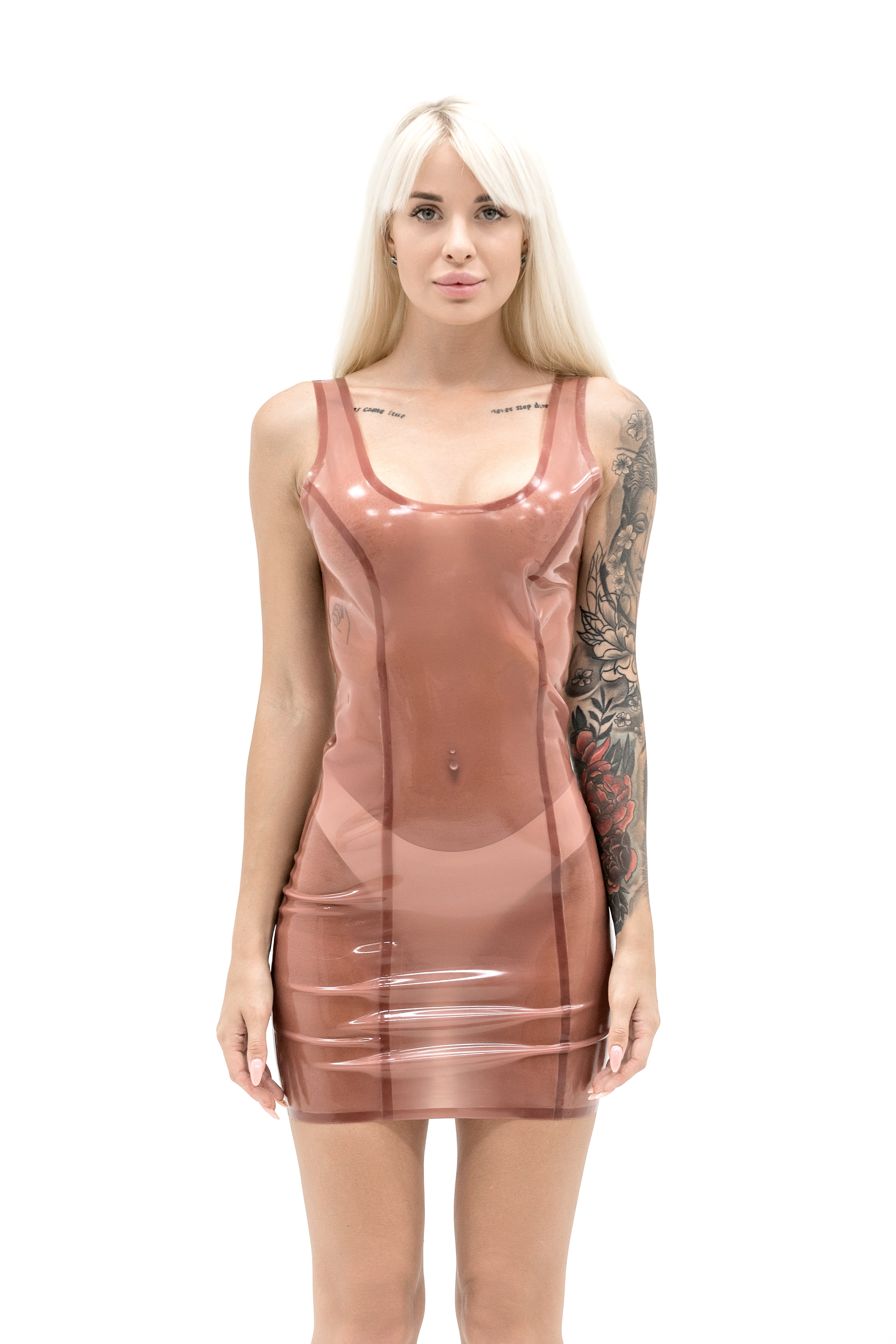 Translucent Latex Mini Dress. Pink