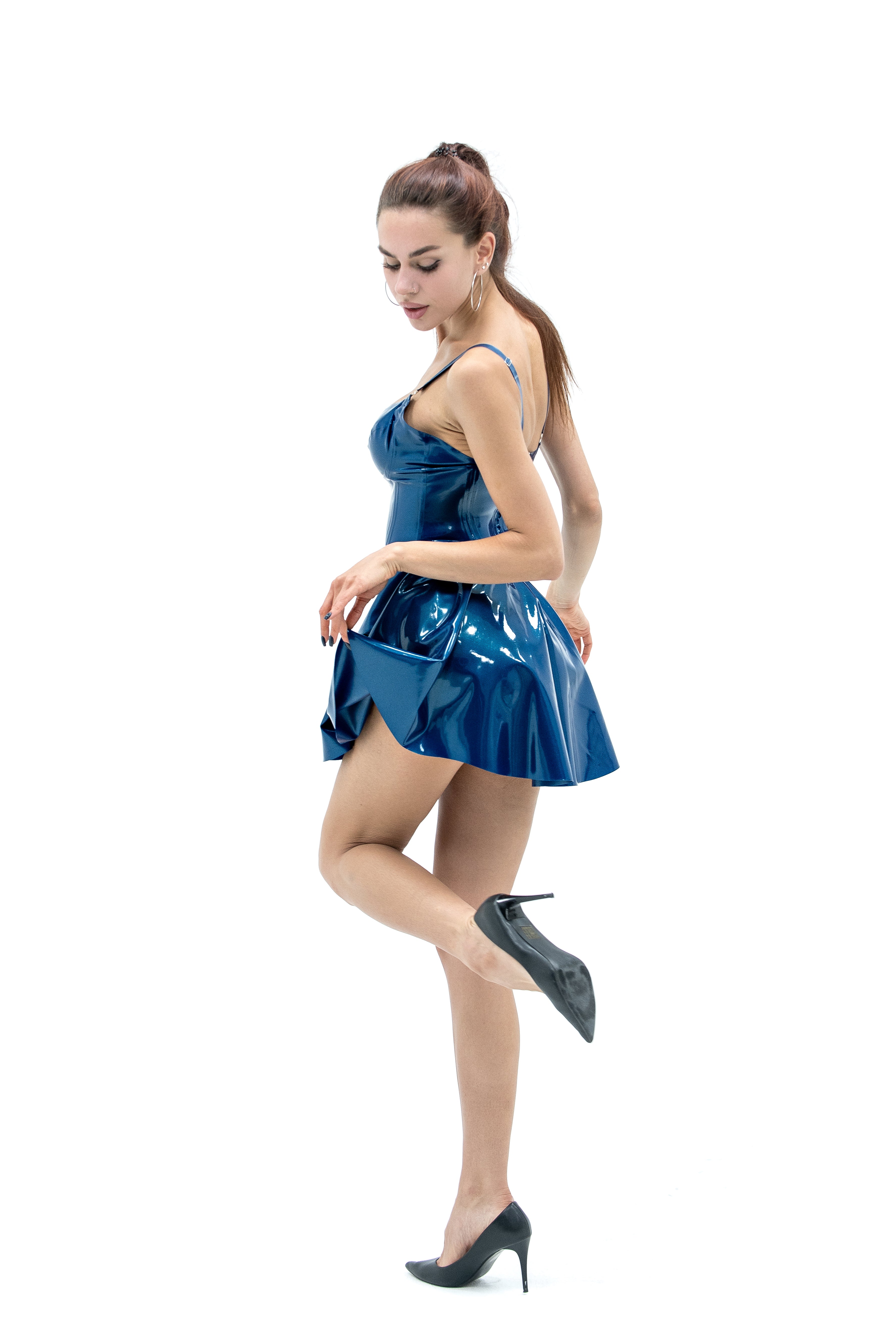 Latex Doll Dress. Metallic Blue