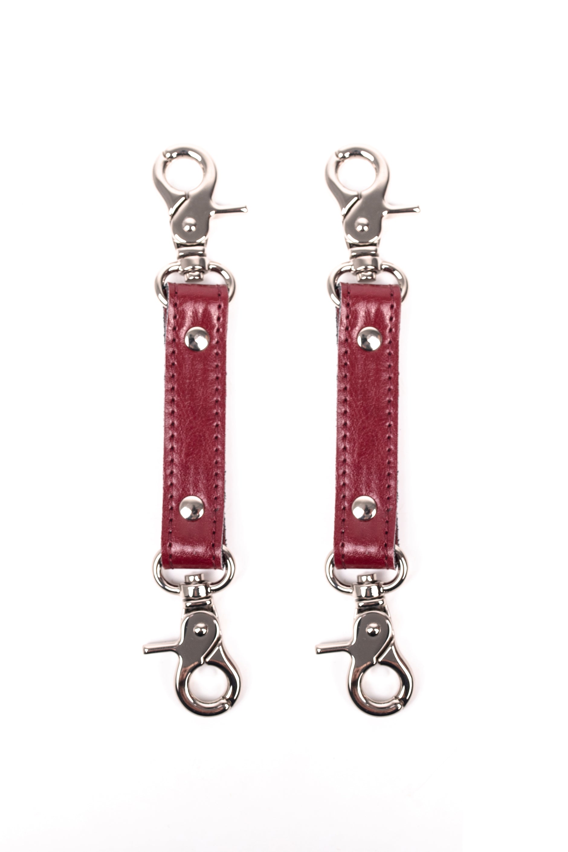 2-Way Faux Leather Connector. Set of 2 Short Straps for Fixation Reinforced Steel. Burgundy