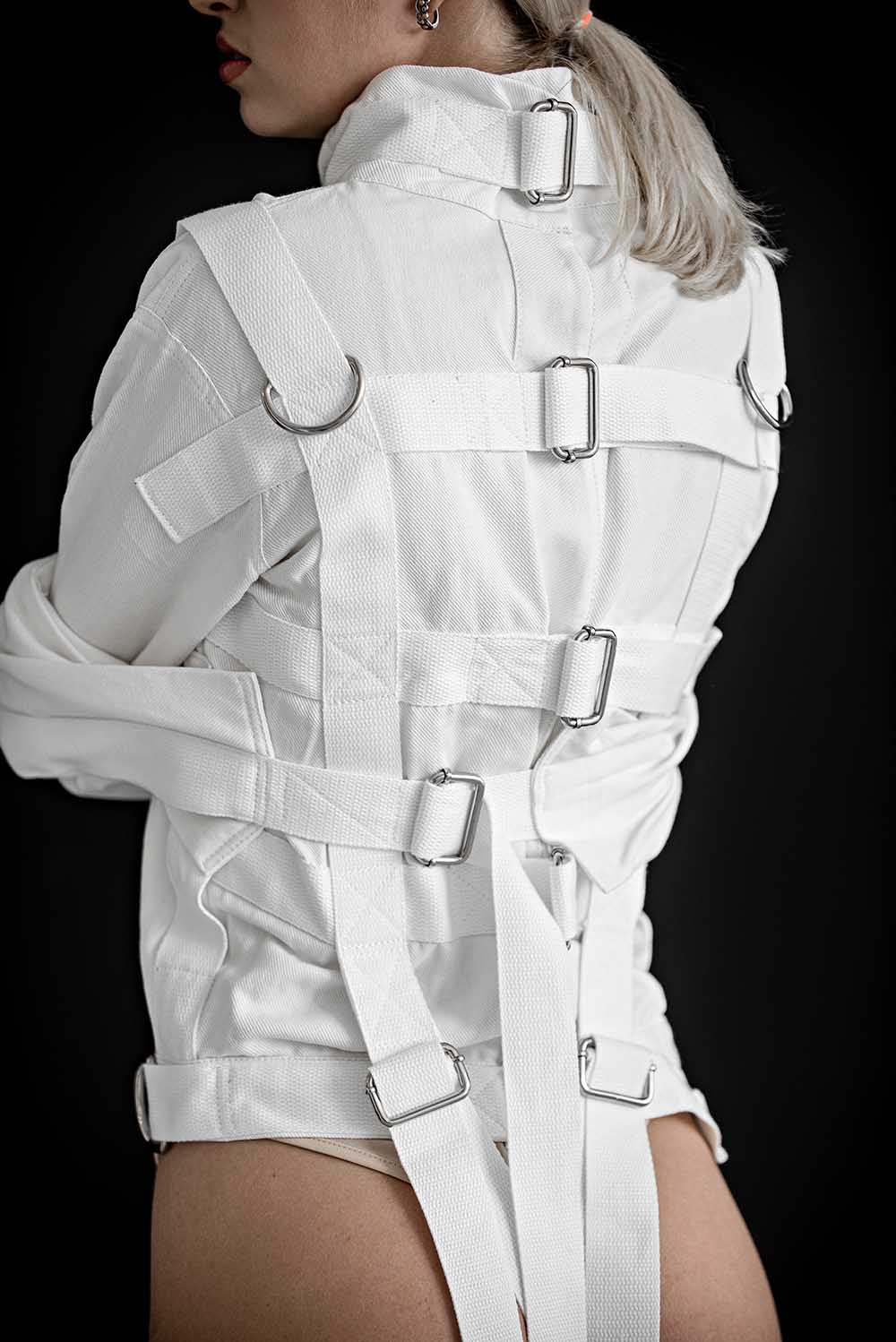 Cotton Straitjacket with Steel Buckles. White