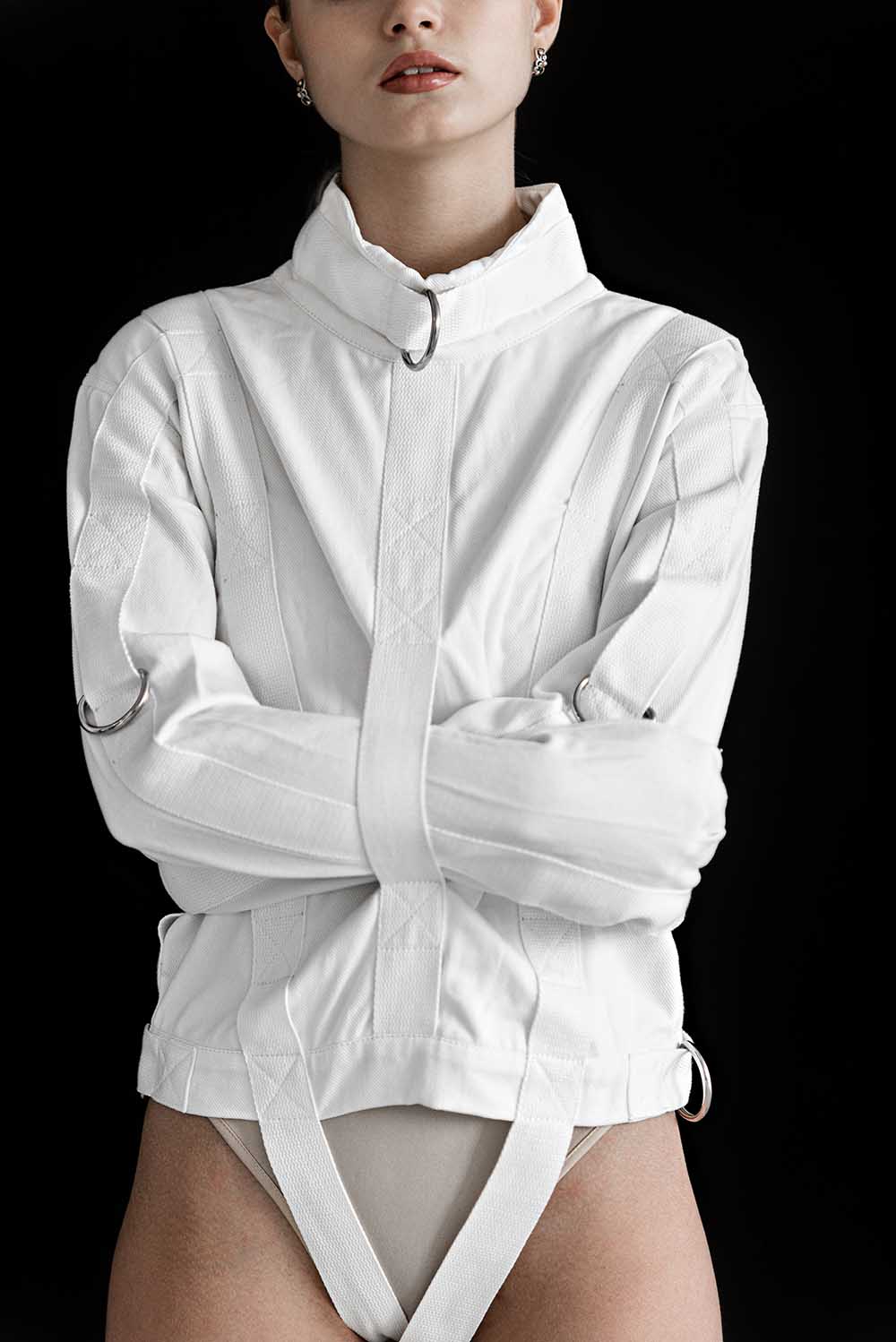 Cotton Straitjacket with Steel Buckles. White