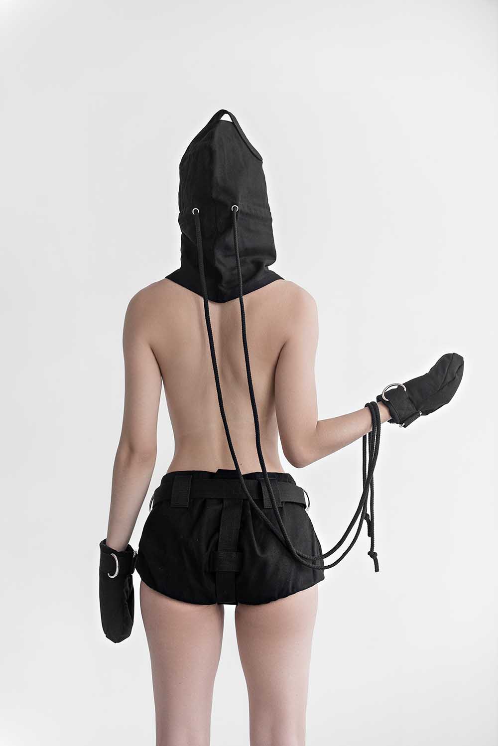 Bondage Hood, blindfold hood with holes for breathing. Black