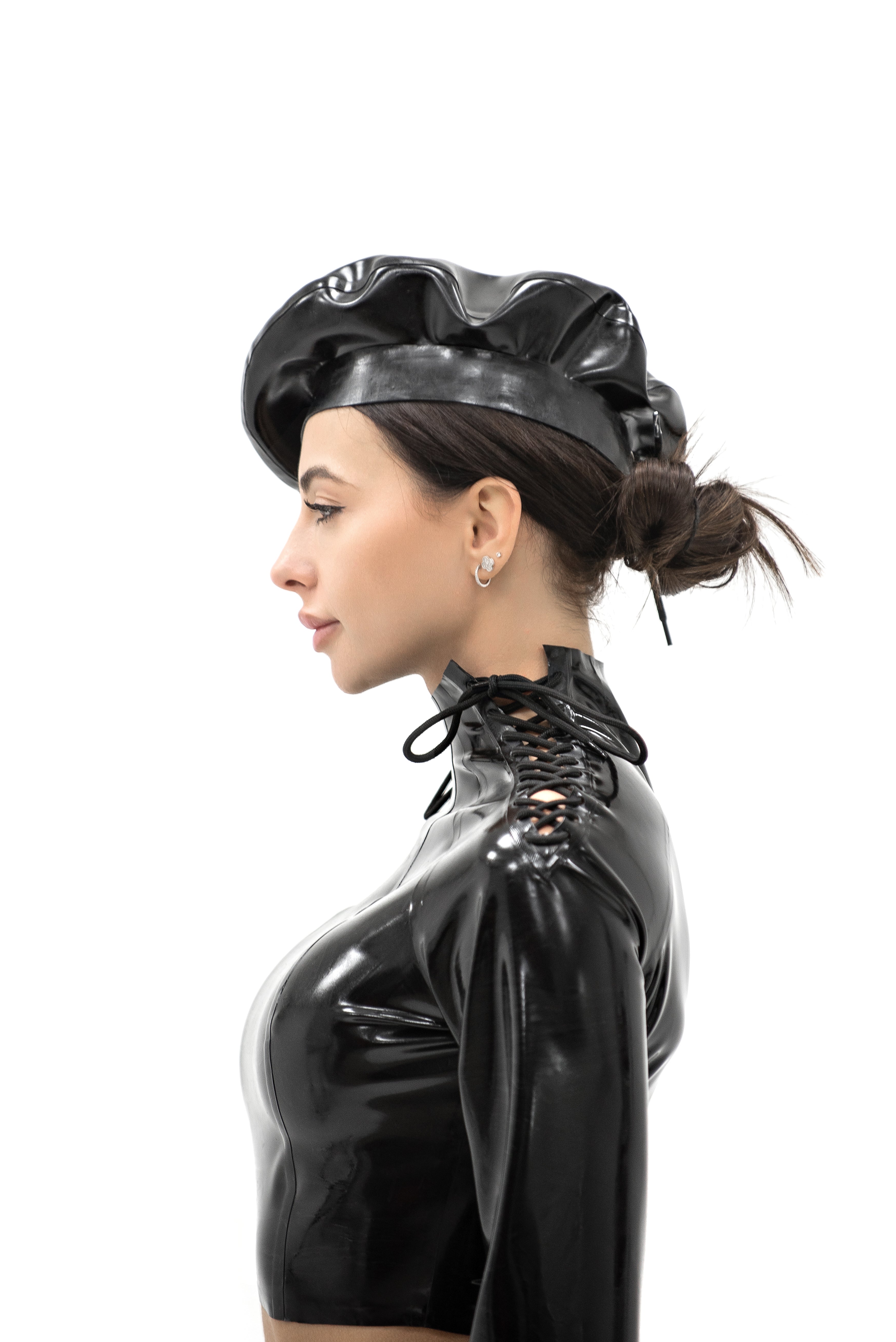 Latex Lace-Up Shoulder Top Lara. Black