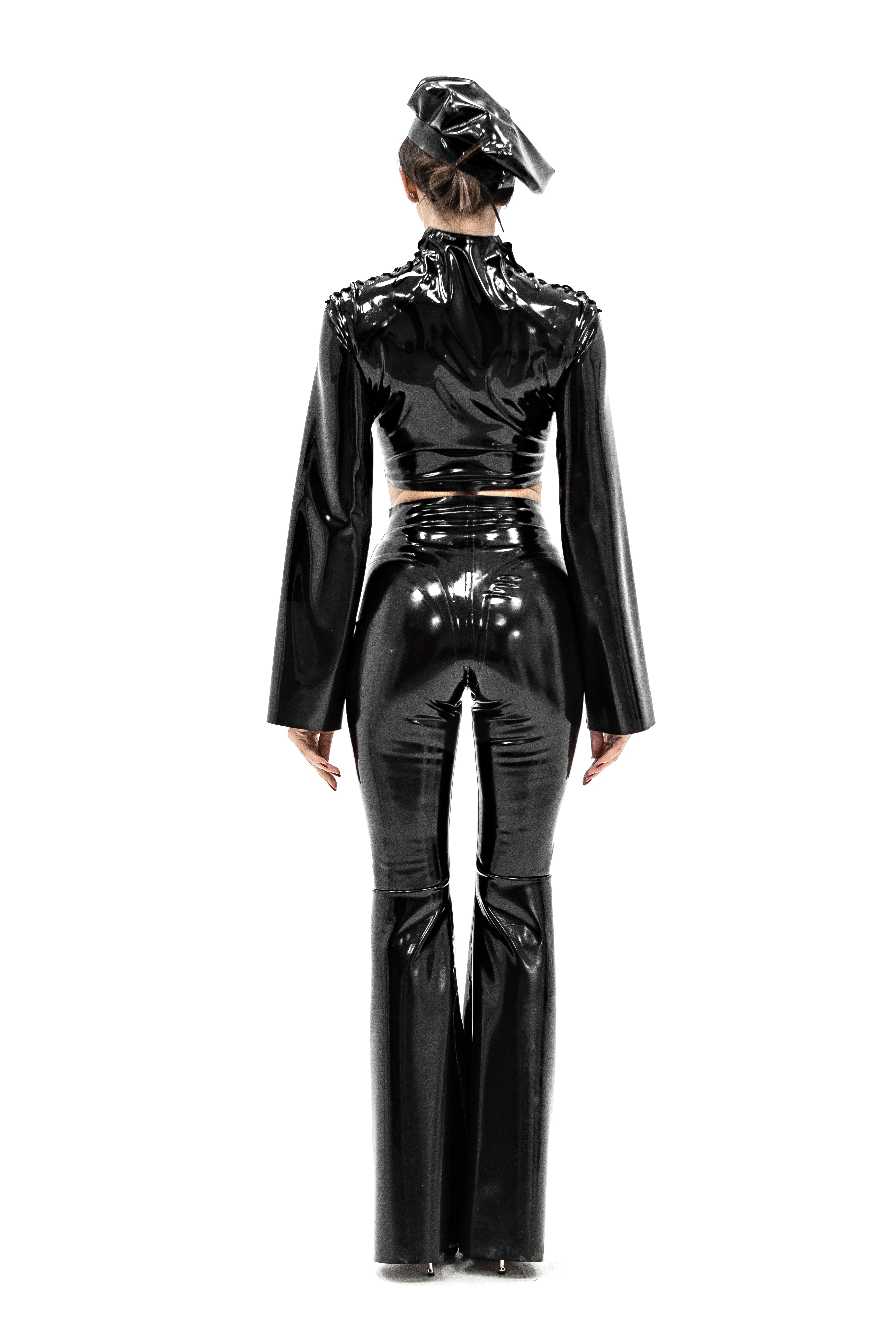 Latex Flared Pants with Front Lacing Lara. Black
