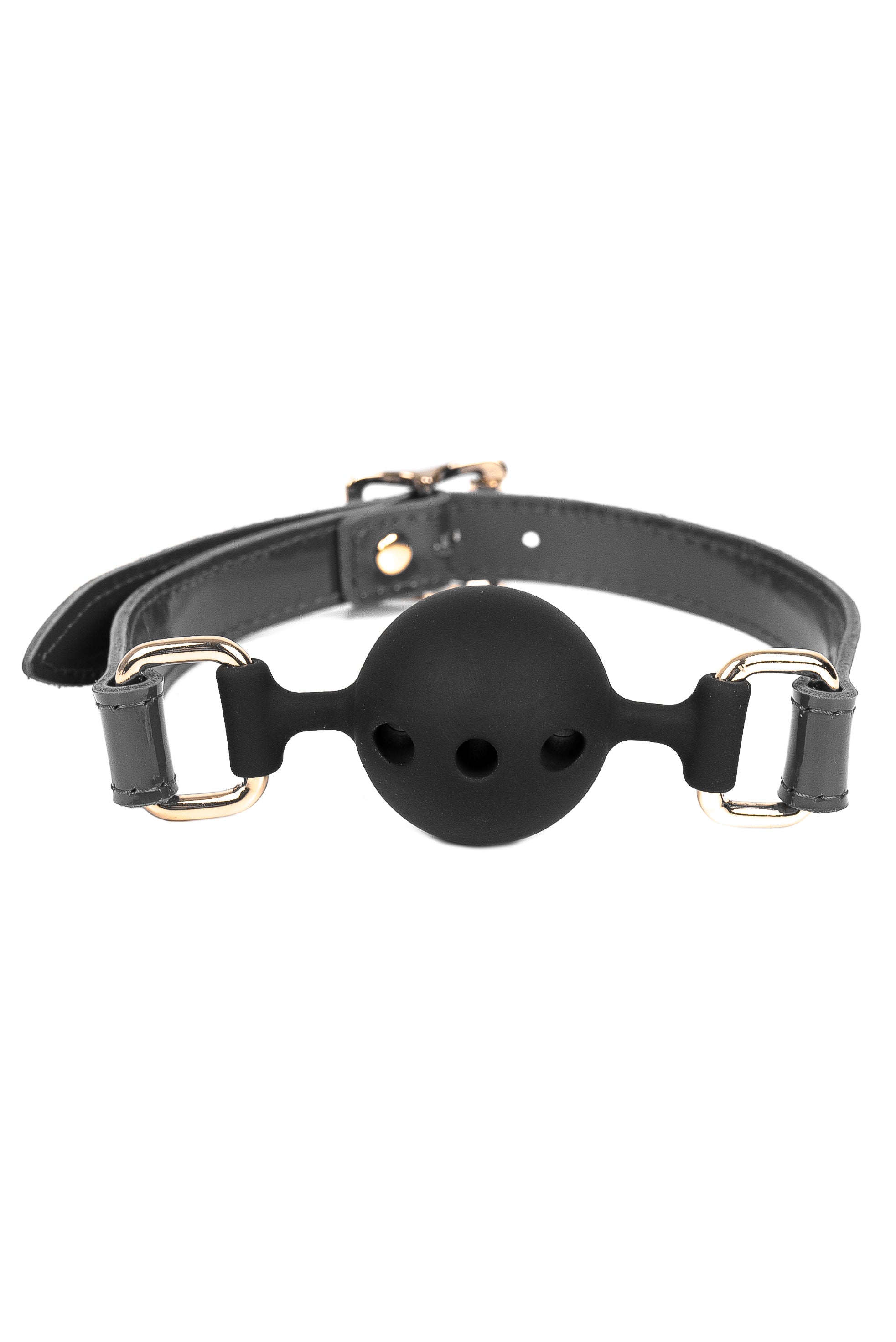 Soft Silicone Mouth Ball Gag. Lacquered Black