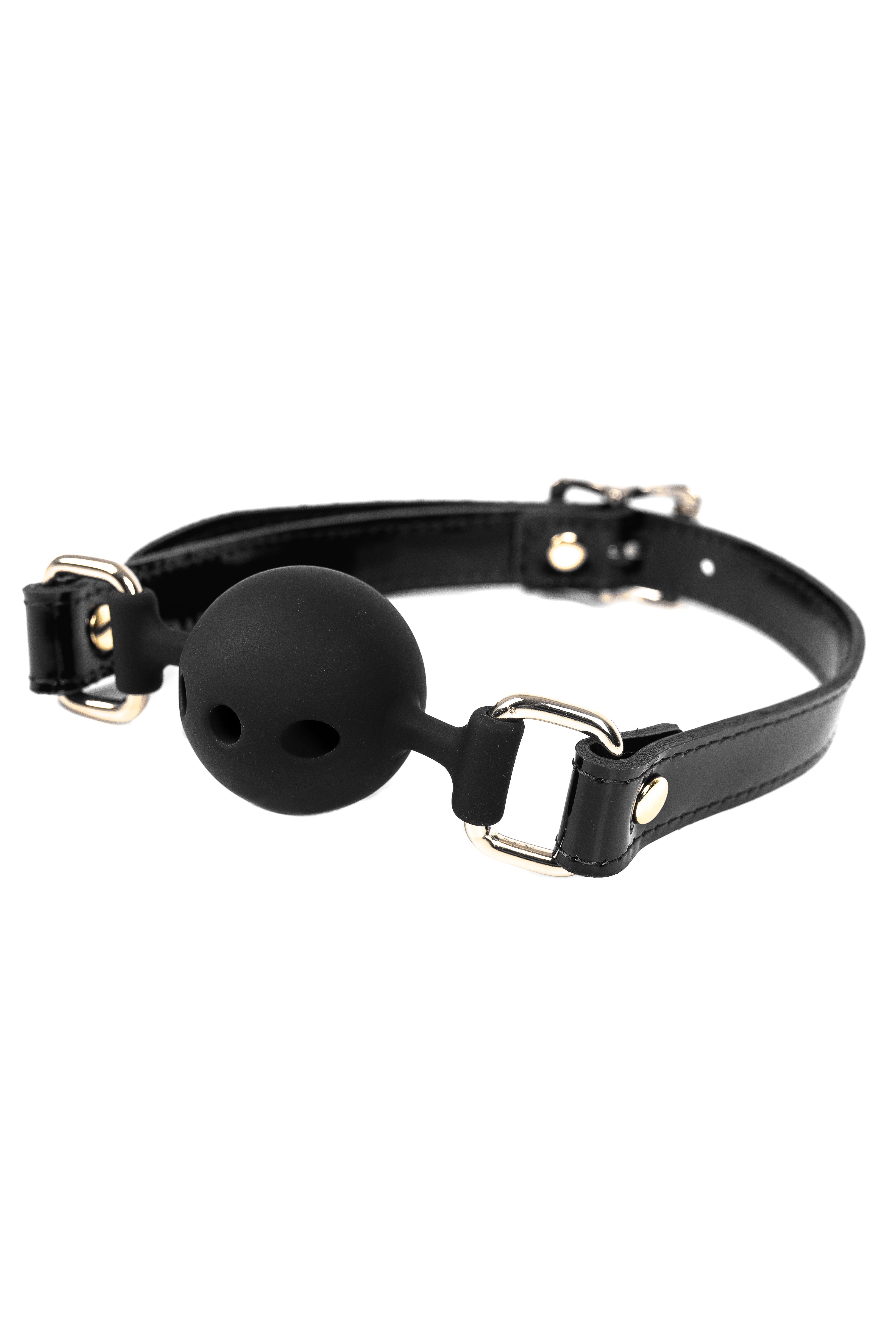 Soft Silicone Mouth Ball Gag. Lacquered Black