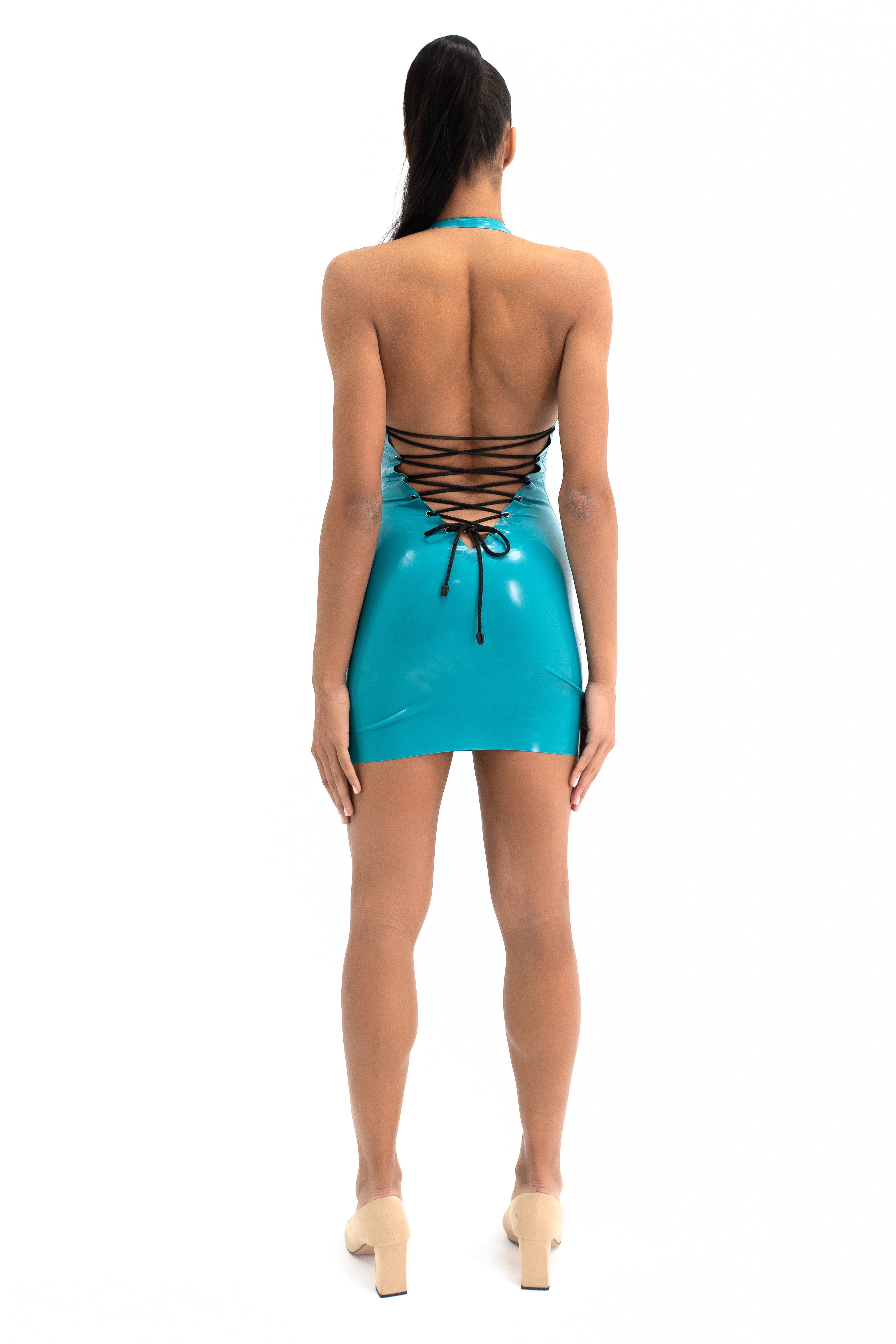 Turquoise Open Back Lace-Up Dress