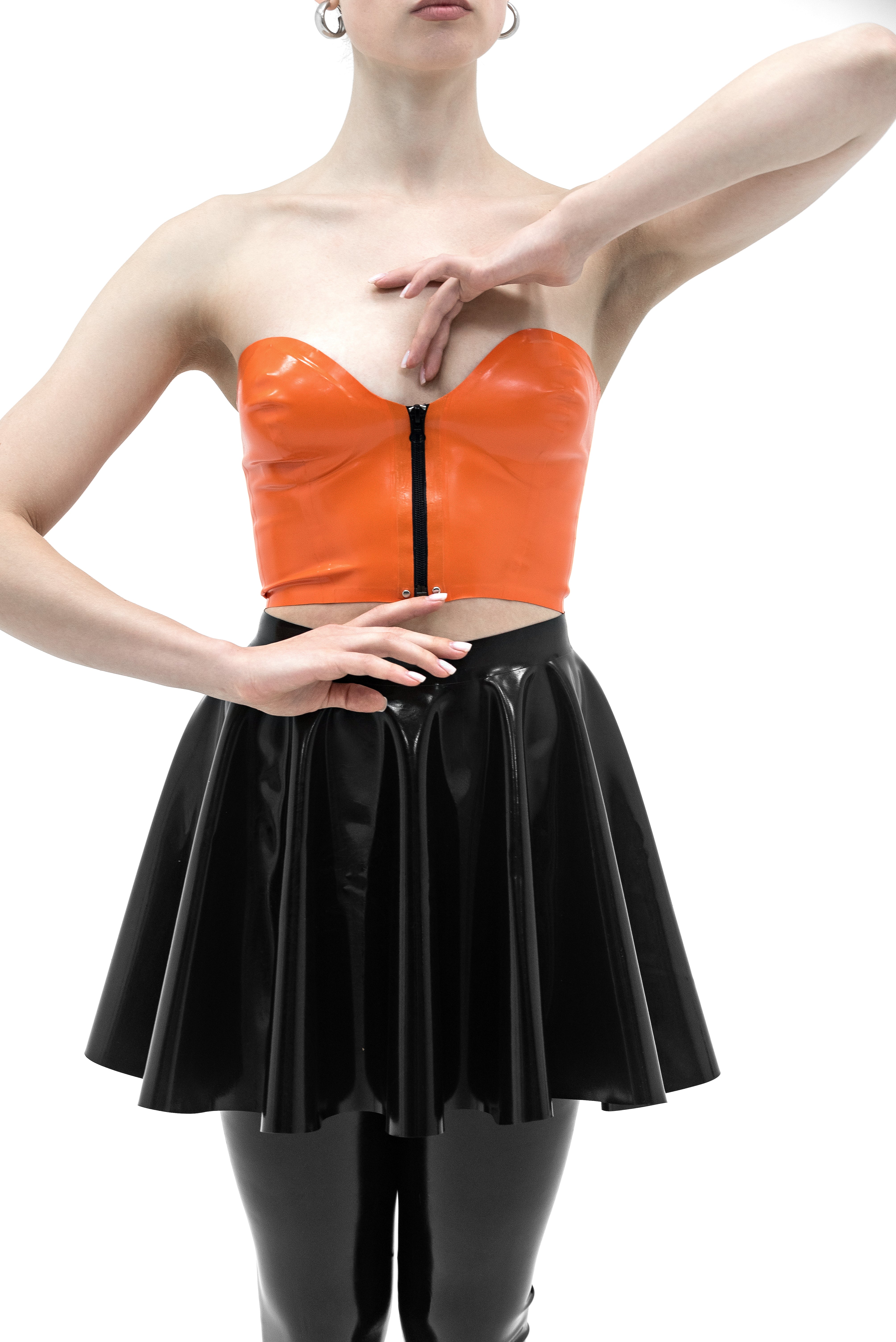 Latex top with front zipper. Apricot