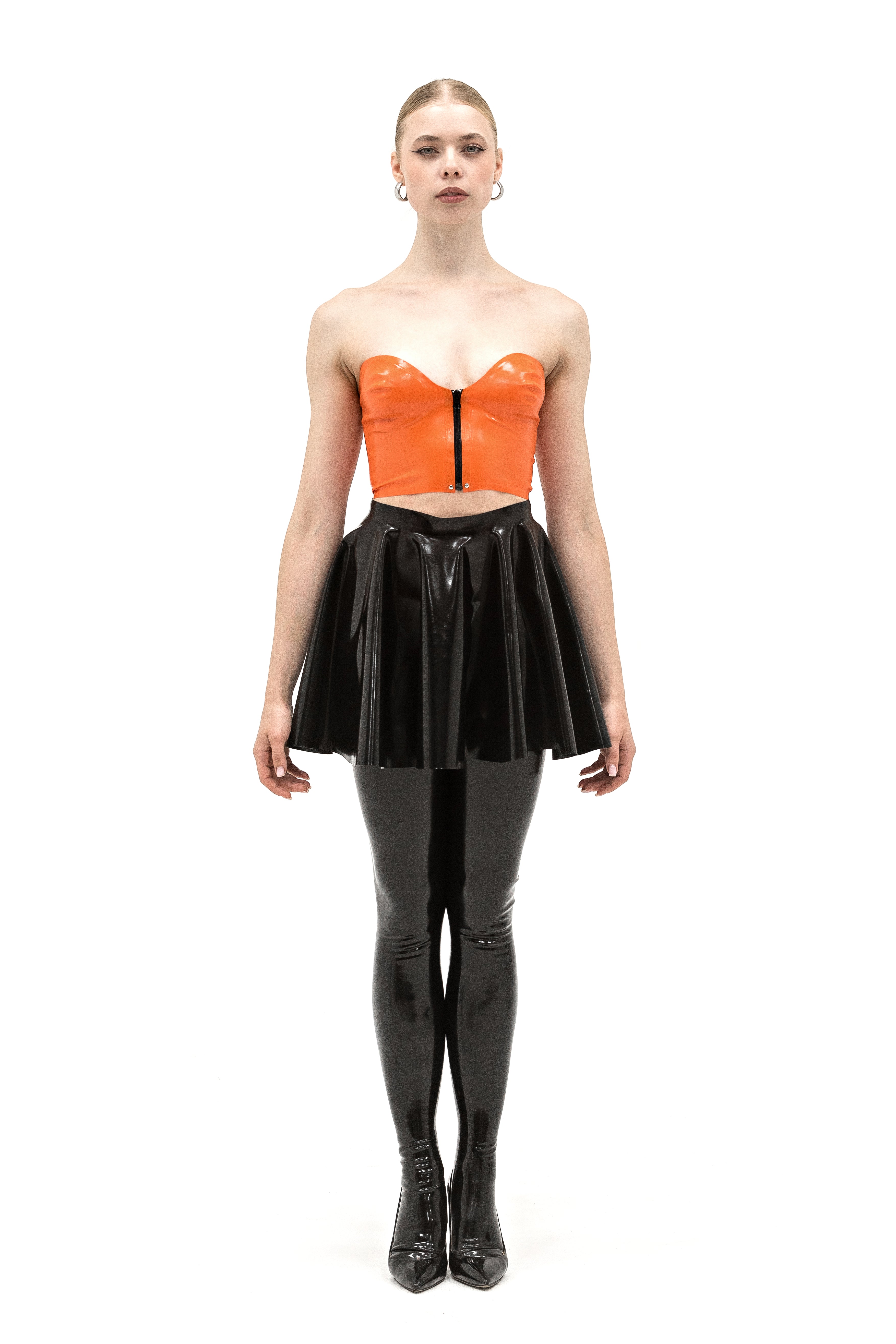 Latex top with front zipper. Apricot